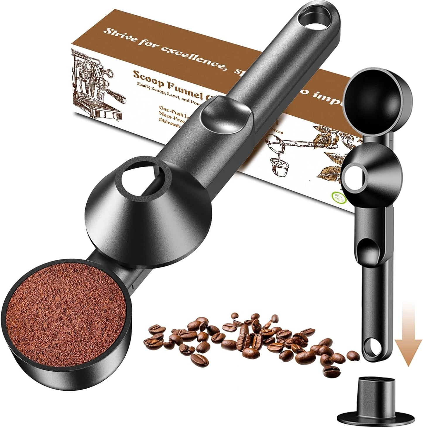 Coffee Scoop with Funnel for Ground Coffee, Protein Powder & Tea, for 