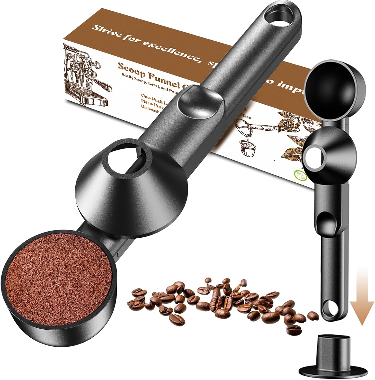 Coffee Scoop with Funnel for Ground Coffee, Protein Powder & Tea, for 