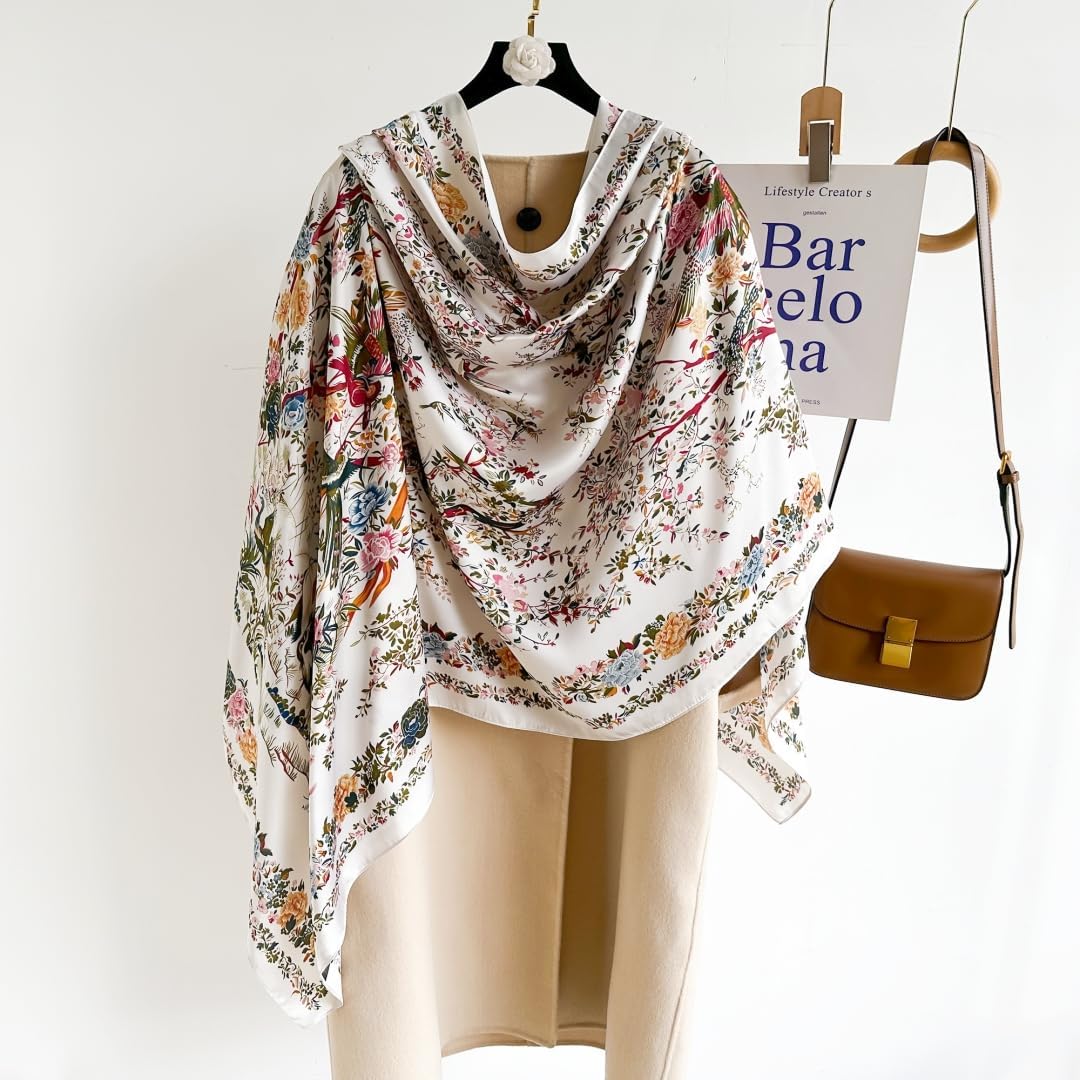 Elegant Silk Scarf Shawl for Women Lightweight Floral Satin Scarf Tren