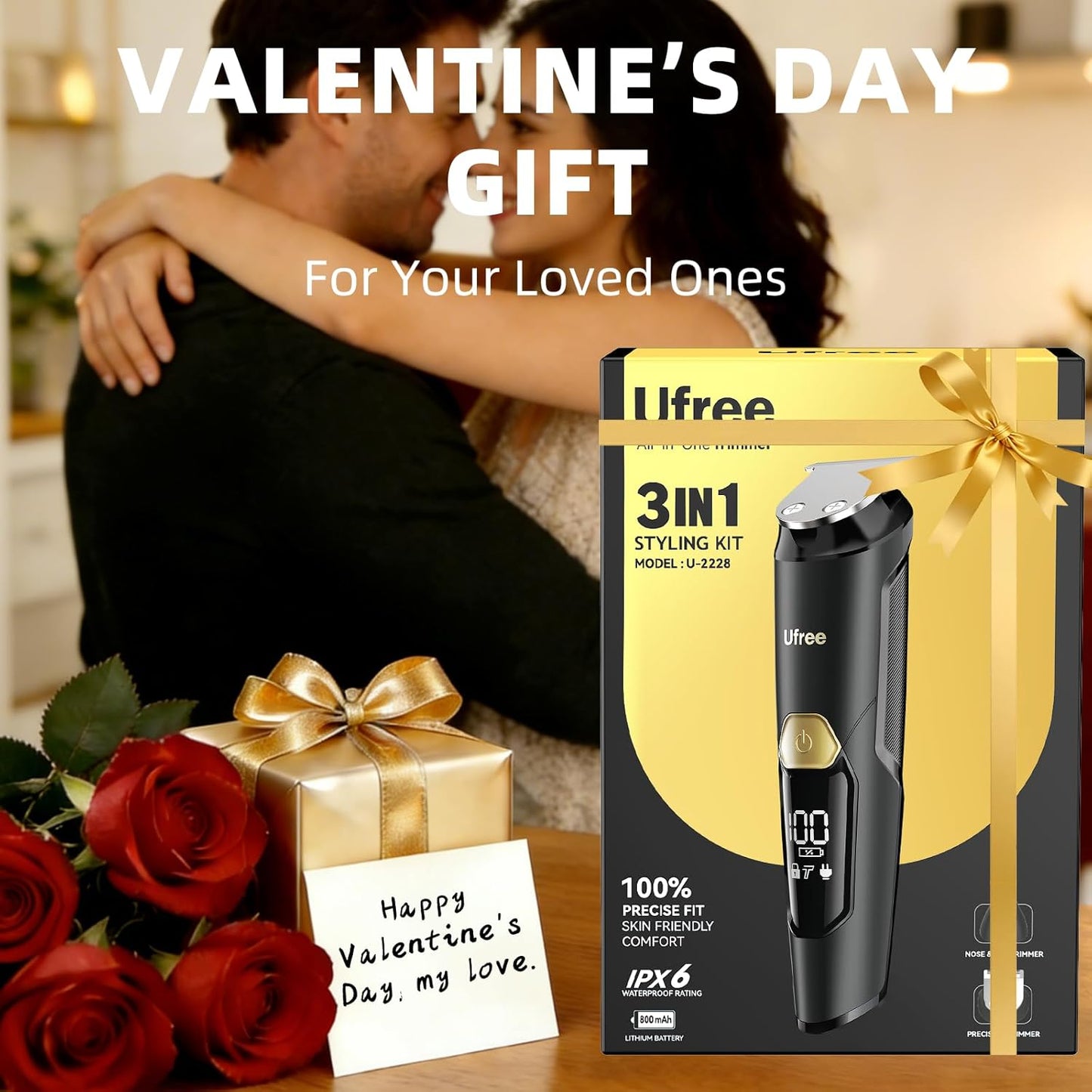 Ufree 3-in-1 Beard Trimmer for Men, Valentine Gifts for Men, IPX6 Wate