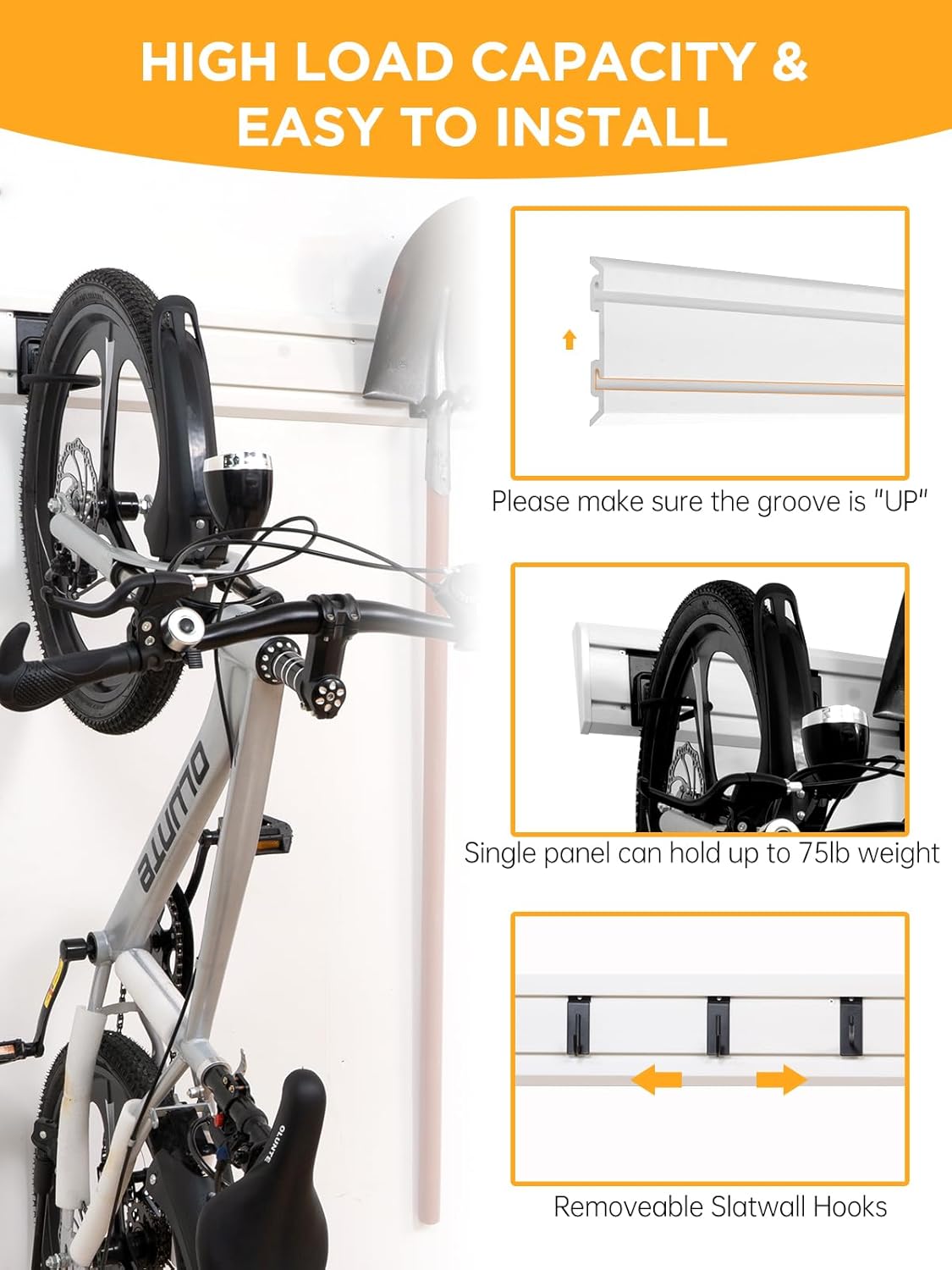 Slat Wall Paneling Garage Tool Organizer Wall Mount Yard Tool Organizer for Garage, Bike Storage Rack Garage Organizers and Storage