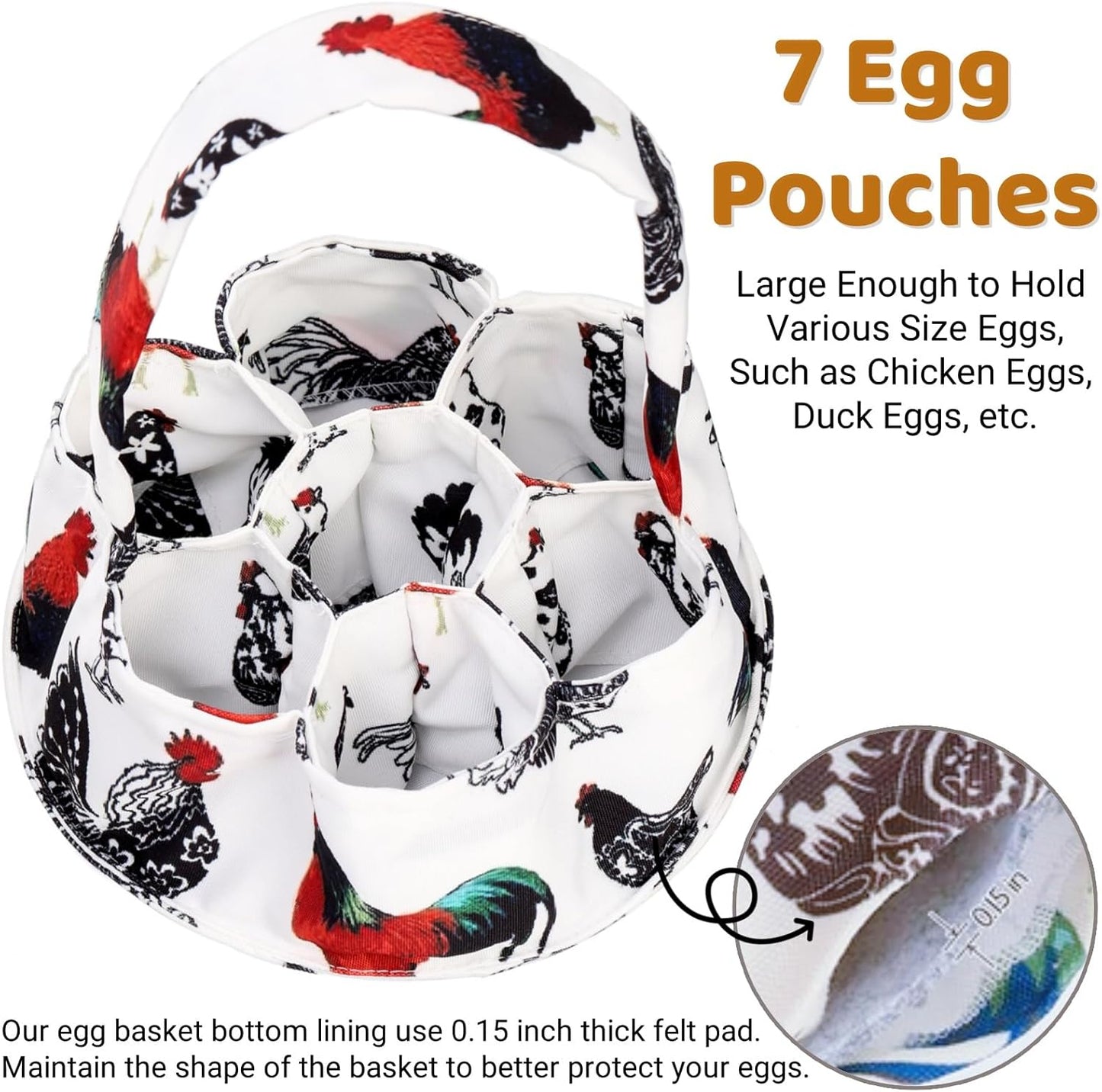 2 Pack Eggs Collecting Bags, Mini Canvas Eggs Gathering Basket with 7 Pouches, Easter Egg Collector for Chicken Hen Duck Goose Housewife Garden Transporting Storage(2 Styles)