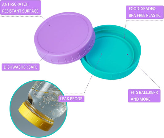 9Pcs Mason Jar Lids, Regular Mouth Plastic Mason Lids, Leak Proof Canning Lid with Silicone Ring for Ball, Kerr and More, Reusable Can Tops, Colored Caps Covers for Jars