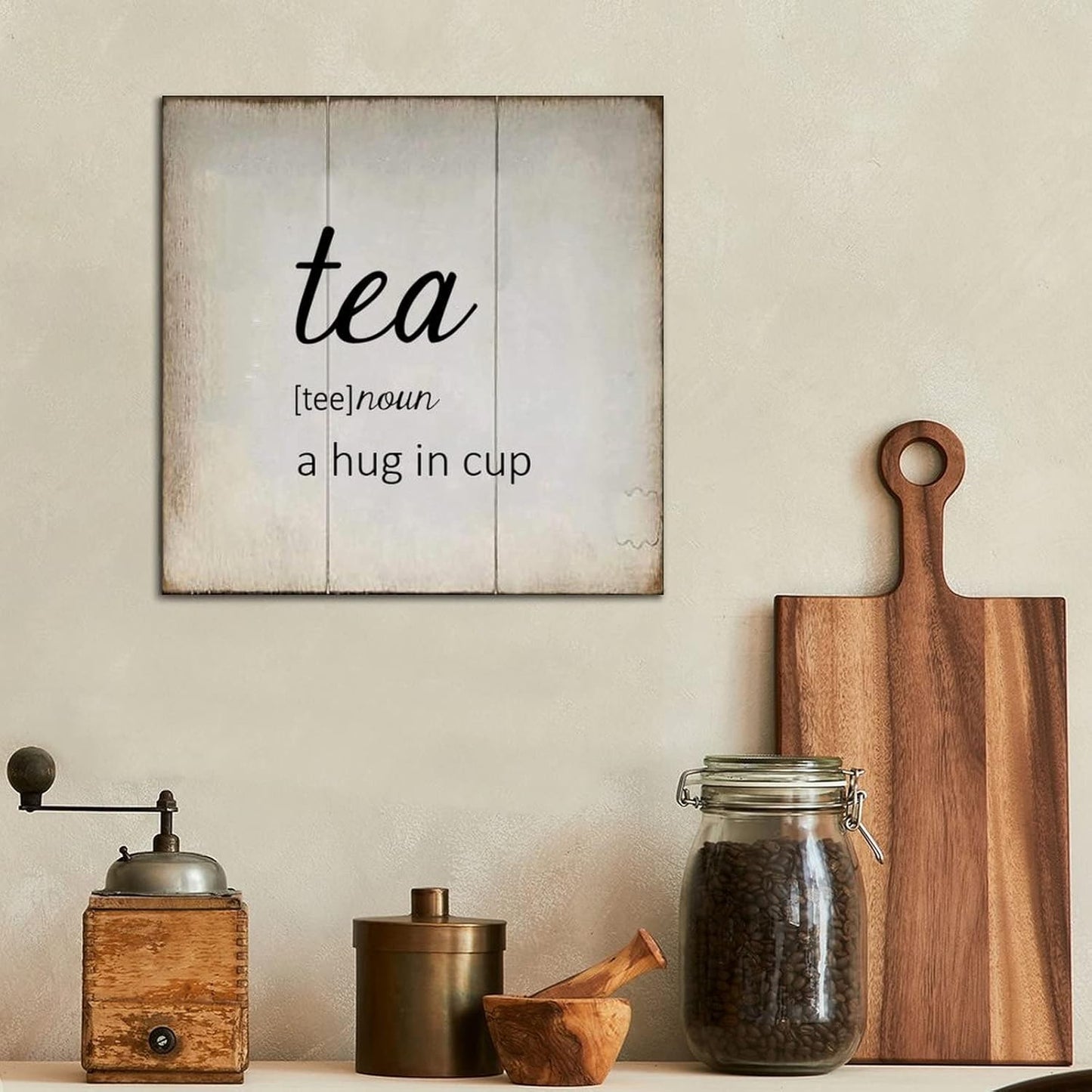 LITTLEGROVE SEEDS Rustic Wood Signs Tea Definition Typography Wood Plaque Tea Wall Decorations for Living Room Rustic Wall Art for Home Man Cave Door Porch Garden Party 16x16in