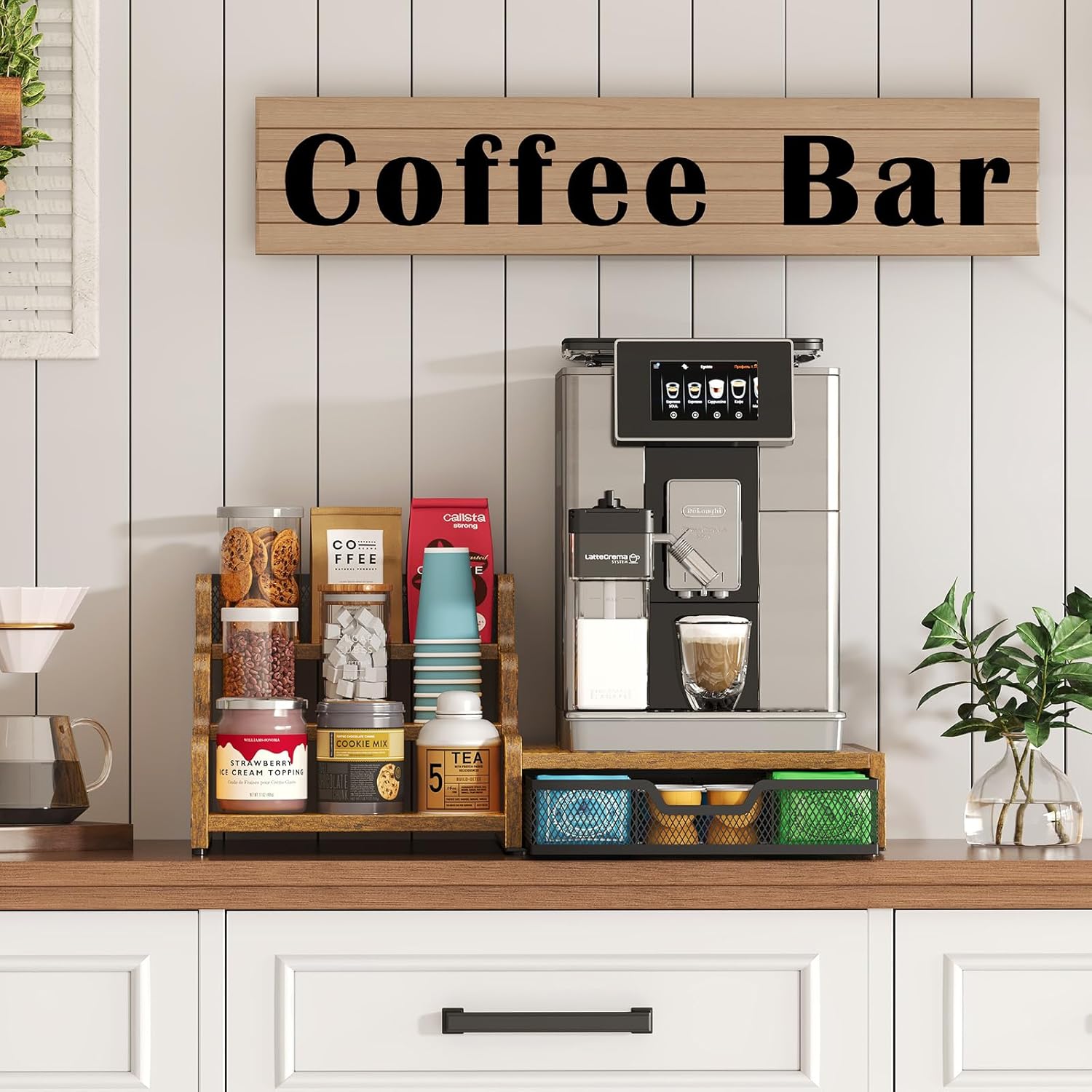 Coffee Station Organizer with K Cup Holder, 28 Pod Capacity,3-Tier Syr