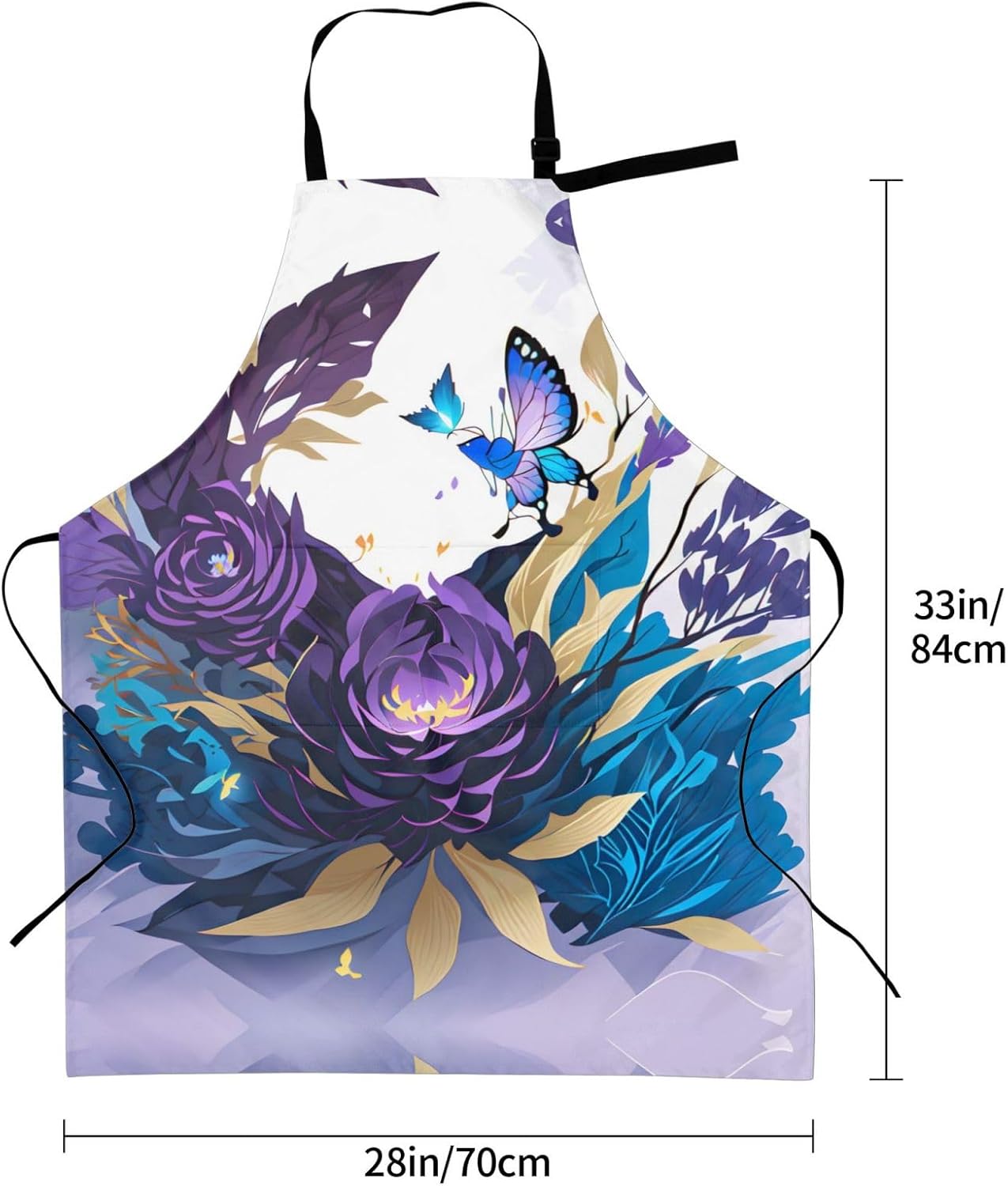 Purple Butterfly print Waterproof chef's apron with pocket apron for kitchen cooking baking barbecue and gardening