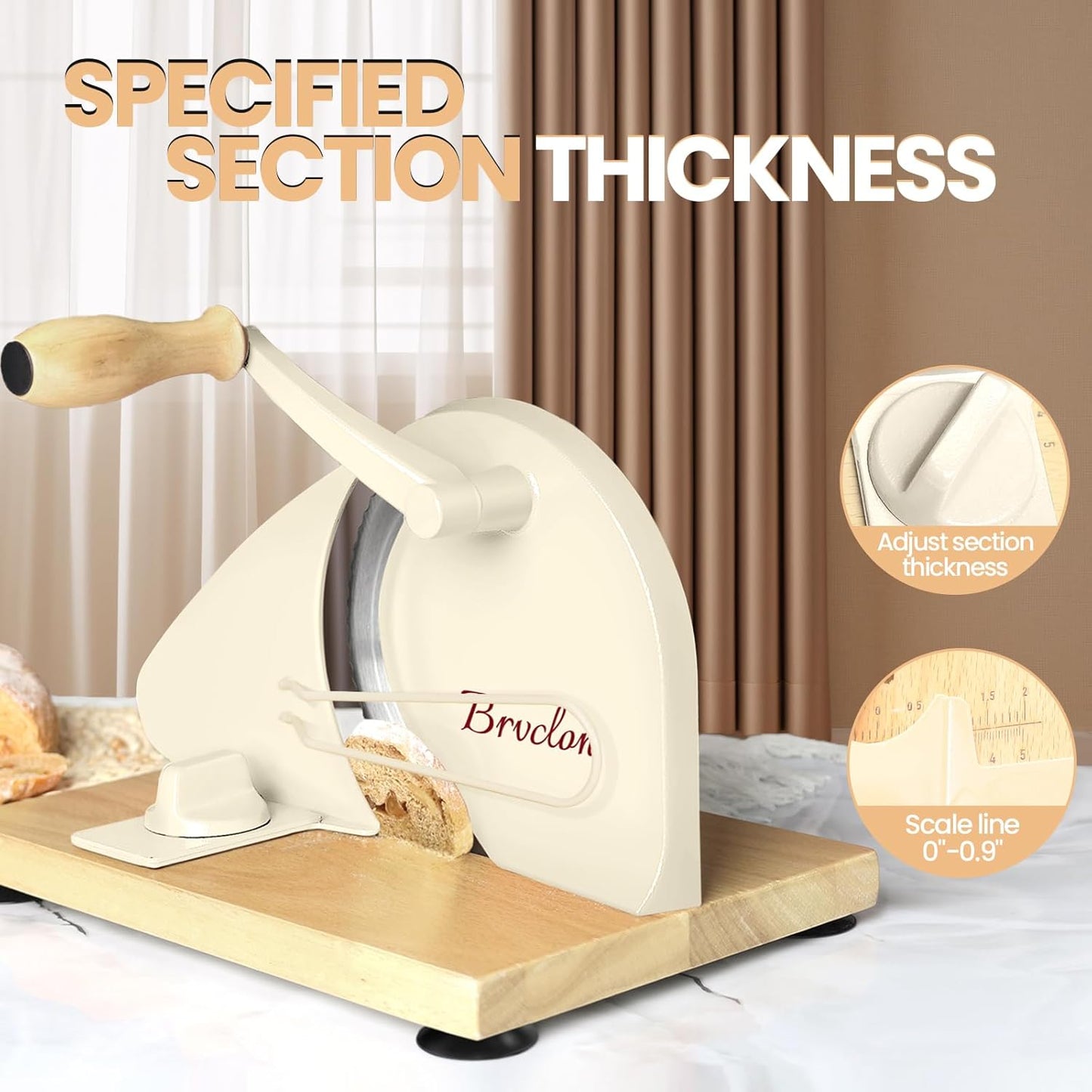 Manual Bread Slicer Adjustable Thickness, Hand Crank Bread Slicer for Homemade Sourdough Bread with Scale Line & Suction Cup & Metal Guide,Quality Solid Wood Base & Gift-Level Packaging