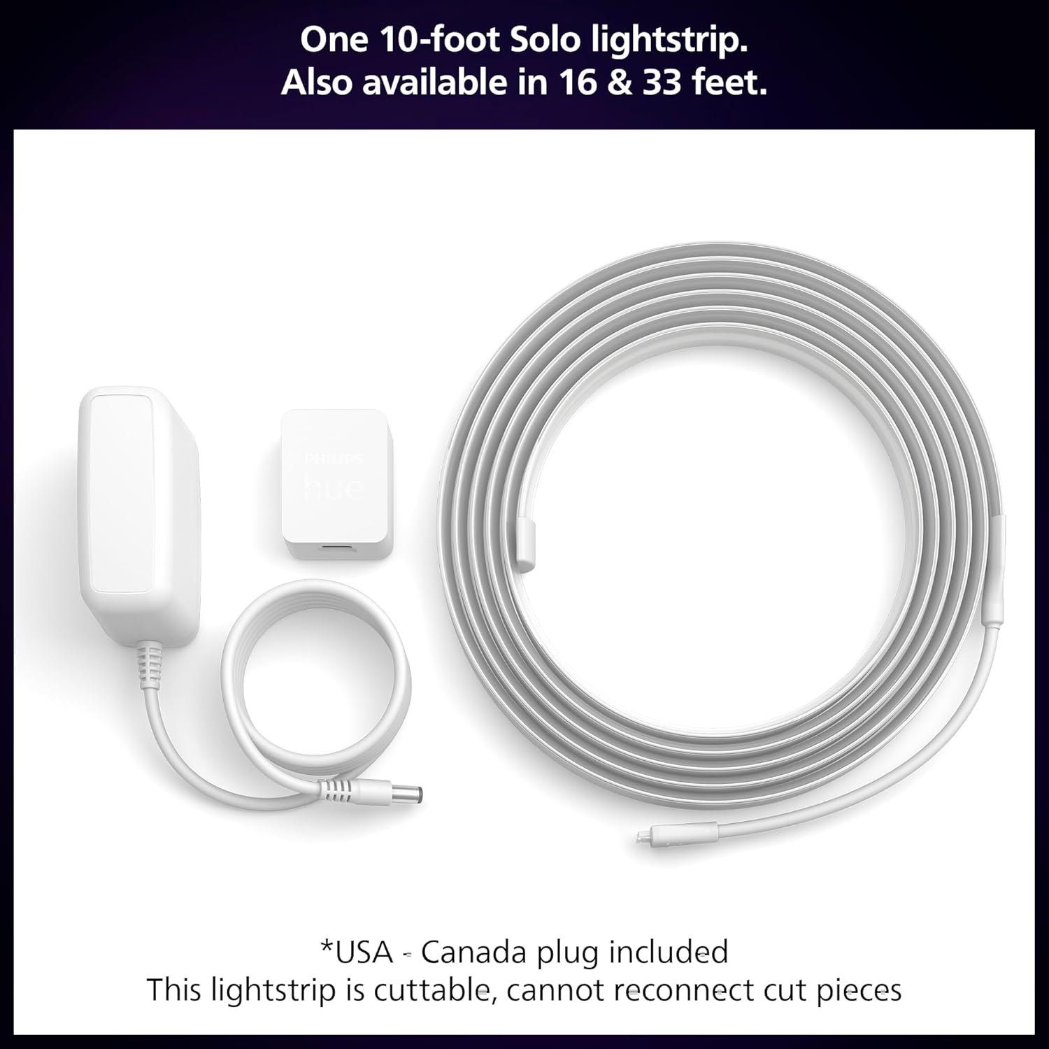 PHILIPS Hue Indoor 10 Ft Smart RGBWW LED Solo Lightstrip Base Kit, 1 P