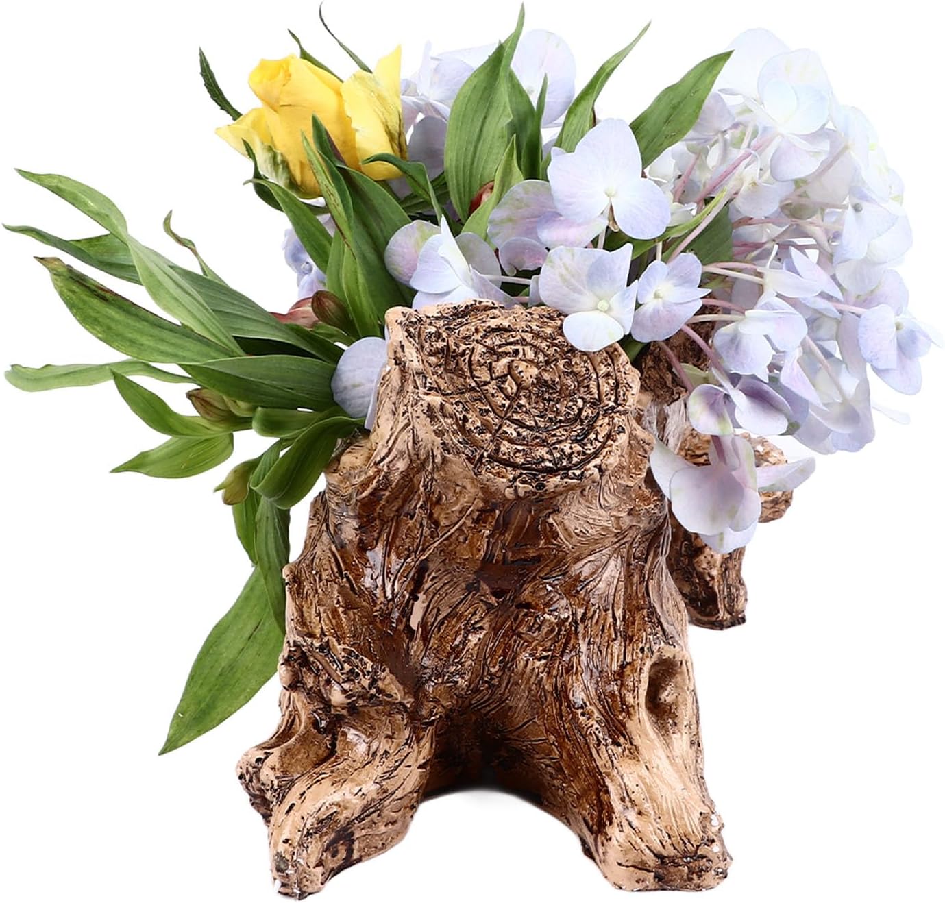 Artificial Driftwood Planter, Vintage Artificial Stump Log Like Container Pot, Tree Stump Sculpture Pot for Strawberry, Small Plants