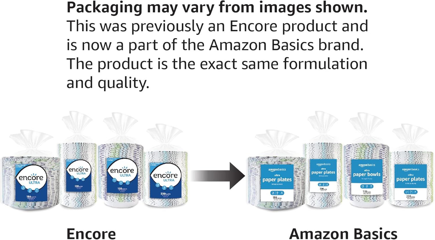 Amazon Basics Ultra Paper Plates, 6.87 Inch, Disposable, 600 Count (2 Pack of 300), Microwave-Safe, Soak Proof, Cut Resistant