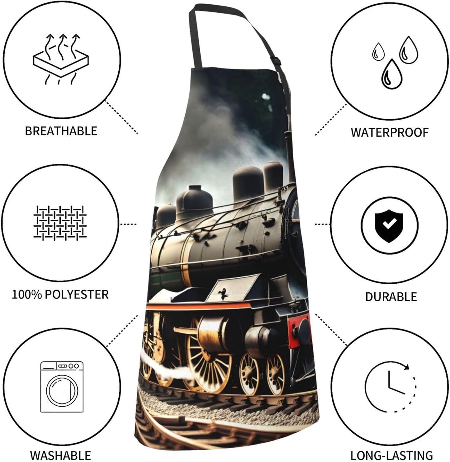 Steam Locomotive Train print Waterproof apron with pocket adjustable cooking apron for adult kitchen bibs to bake