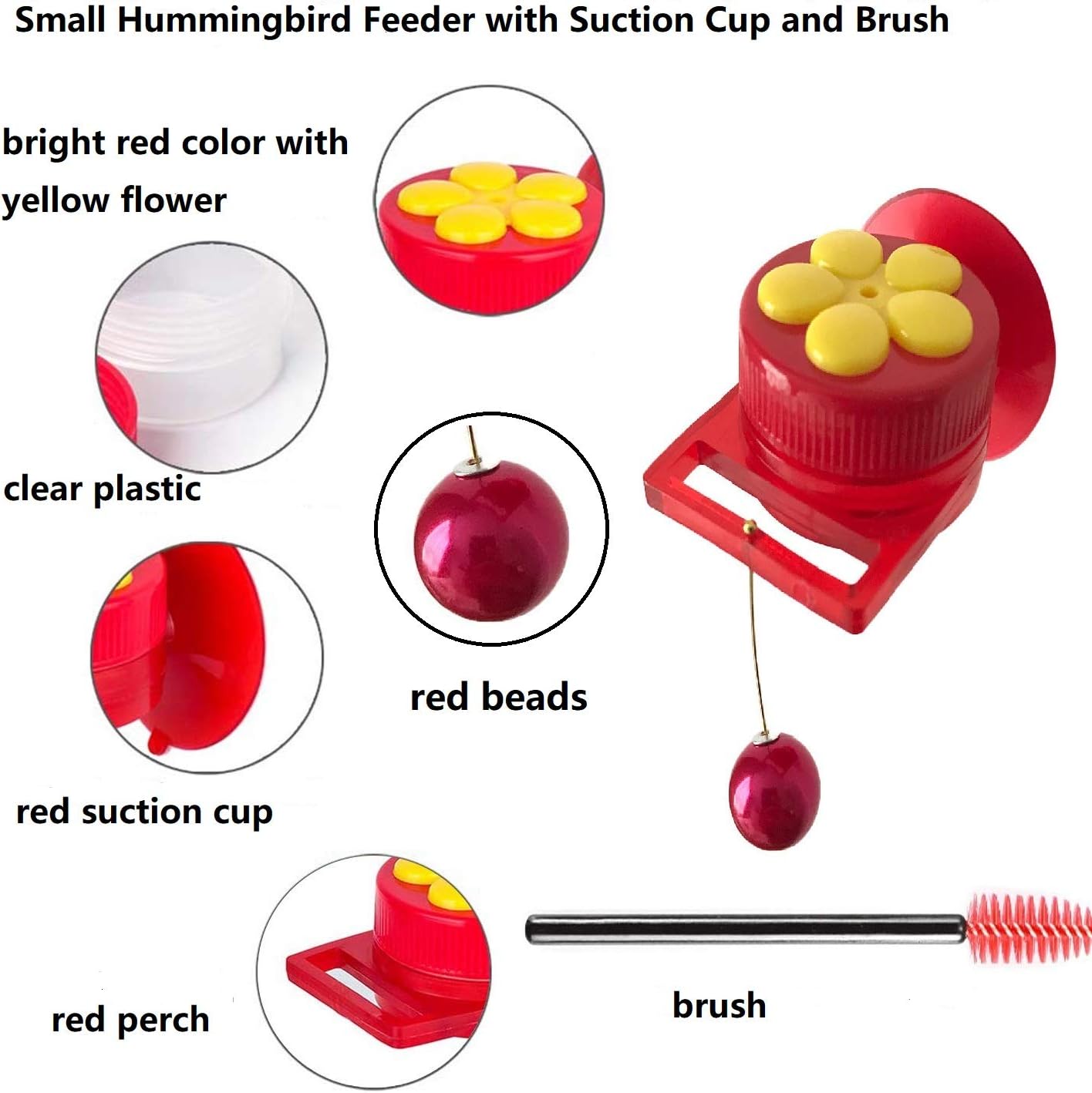 Hummingbird Feeder for Window Small Handheld Bird Flower Feeders with Perch Cleaning Brush (2 Pack)
