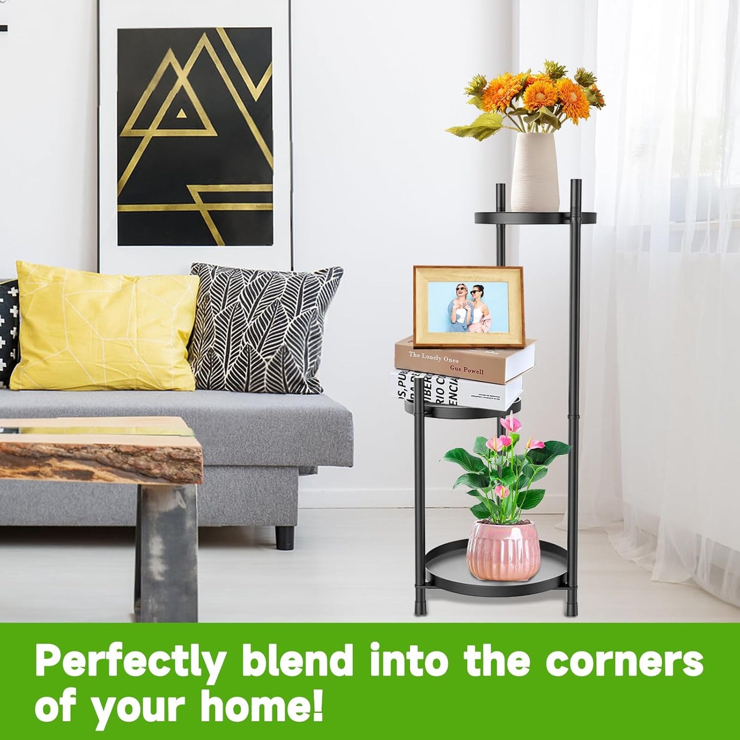 3-Tier Metal Plant Stand for Indoor & Outdoor, Heavy Duty Corner Flowe