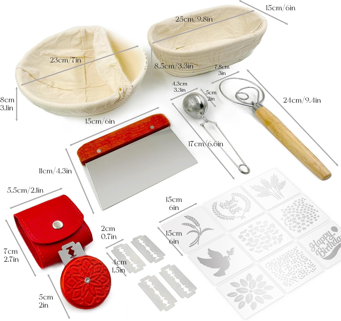 SNAIL GARDEN 9-Piece Sourdough Bread Making Kit with 9 Pattern Stencil