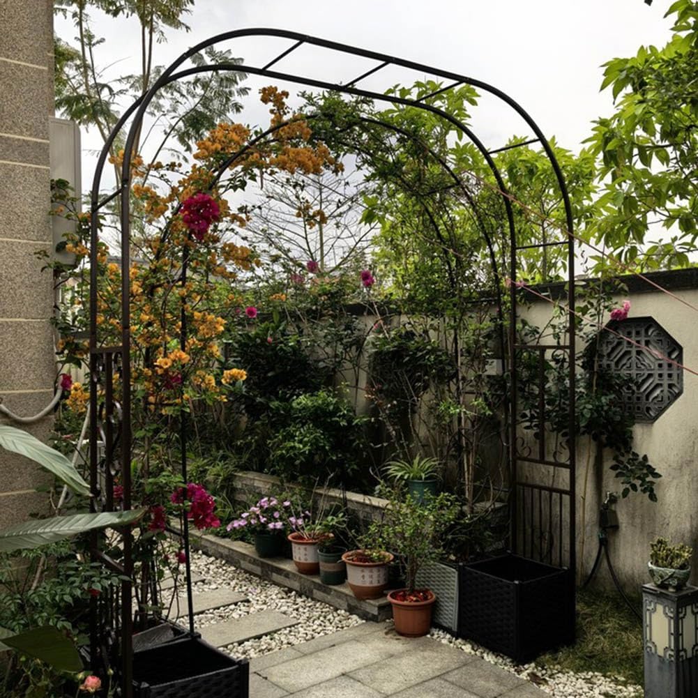 Heavy Duty Metal Garden Trellis Arch for Climbing Vines, Outdoor Pathway Arbor, Durable Plant Support, Black/Brown/White/Green, 118"X91"X16", Perfect for Courtyards & La