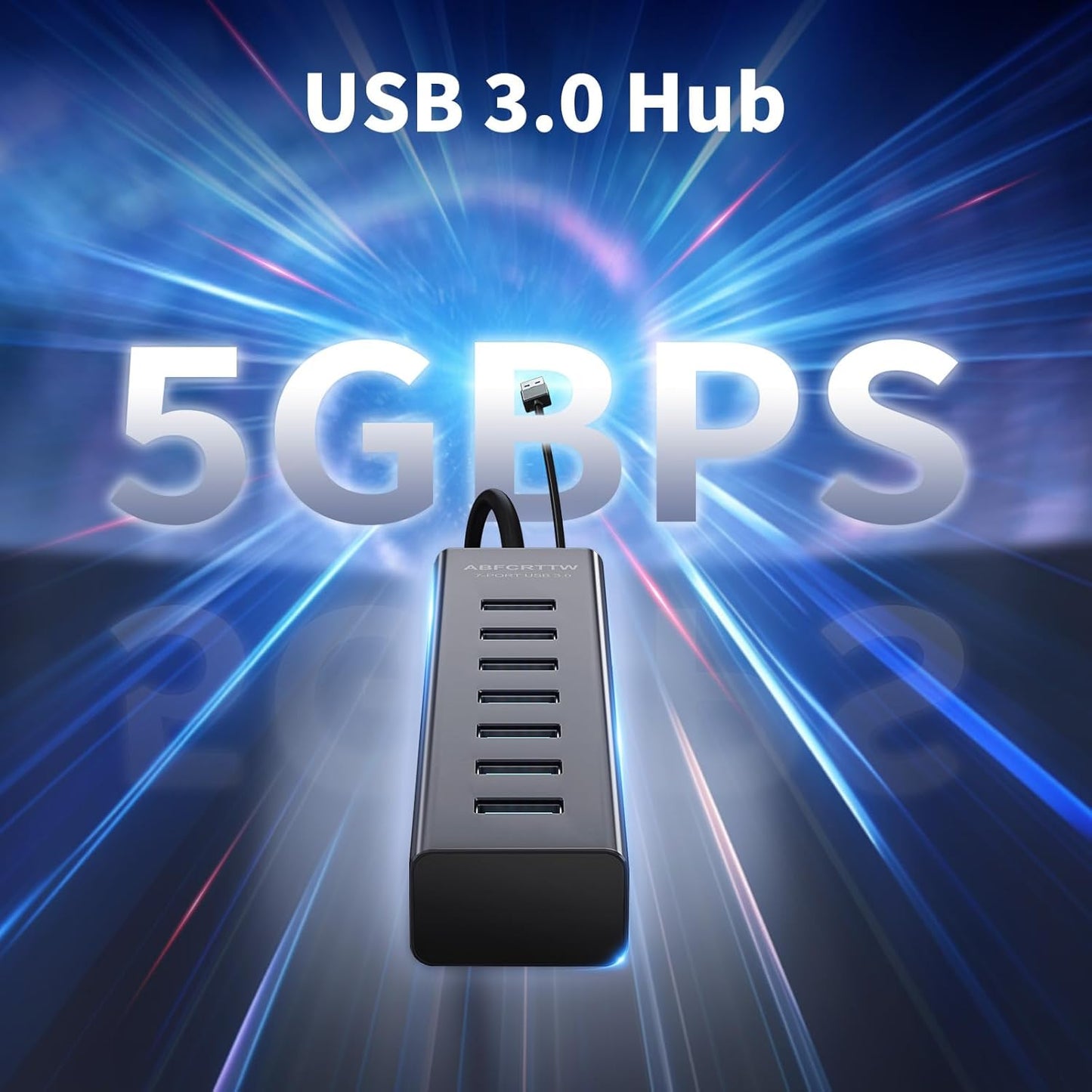 4Ft 7-Port USB 3.0 Hub for Desktop - Aluminium USB Extender Hub 5Gbps,