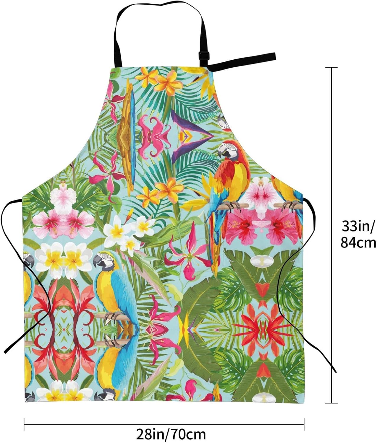 Tropical plants and parrots Print 28x33 In Adult Kitchen Apron with Pockets Versatile Chef Smock for Cooking Baking