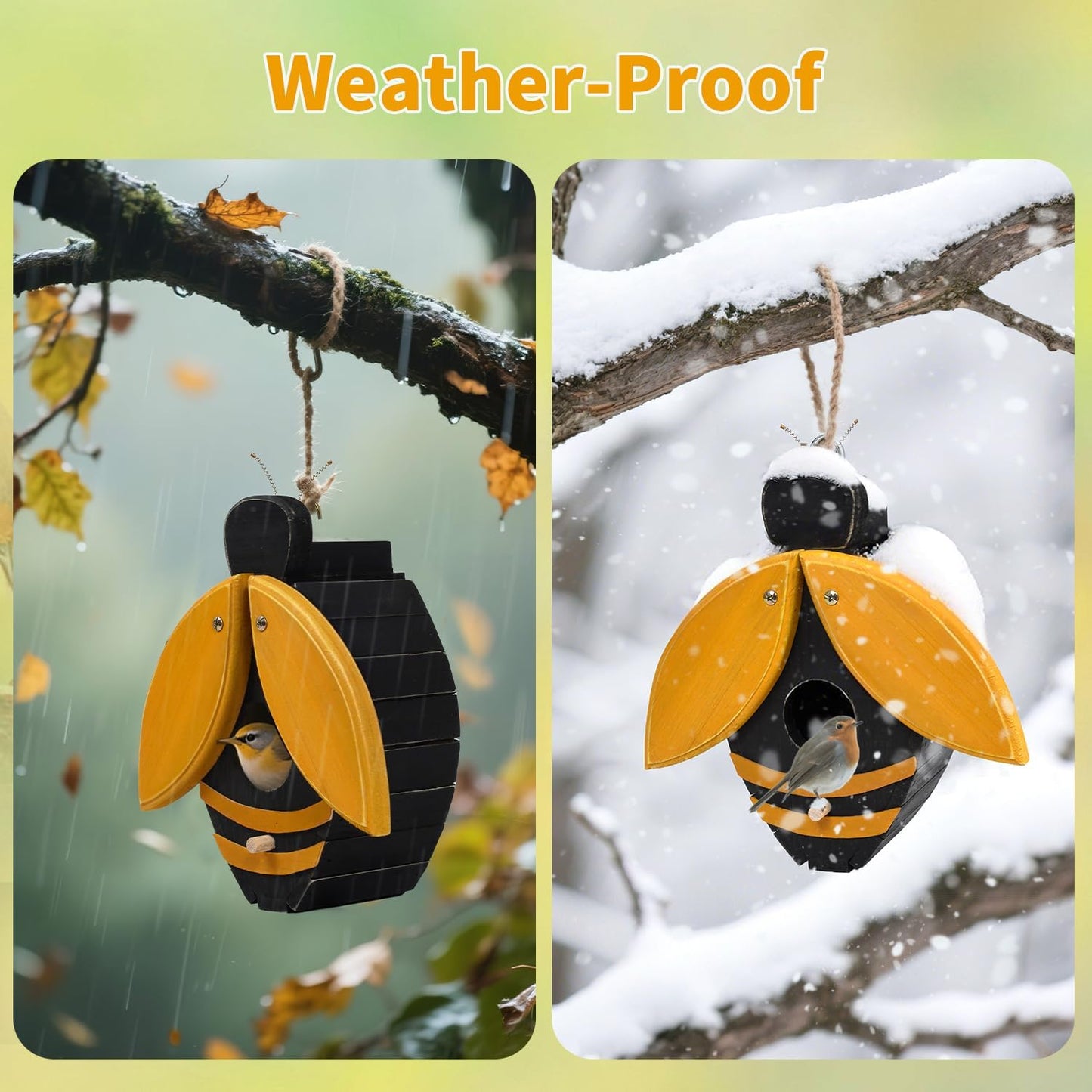 Bird Houses for Outside, Bee-Shaped Birdhouse Attracts Wild Birds (Bluebirds, Finches, Cardinals), Durable Wood Bird House with 4 cm Entrance Hole,Unique Garden Decor,Weather-Resistant