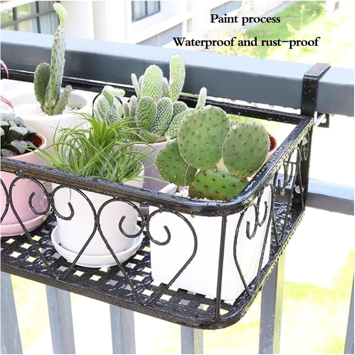Black Iron Railing Planter - Hanging Fence Planter, Decorative Flower Shelf for Window Sill, Durable Outdoor Garden Display Stand (Brown, 20x80x12cm)