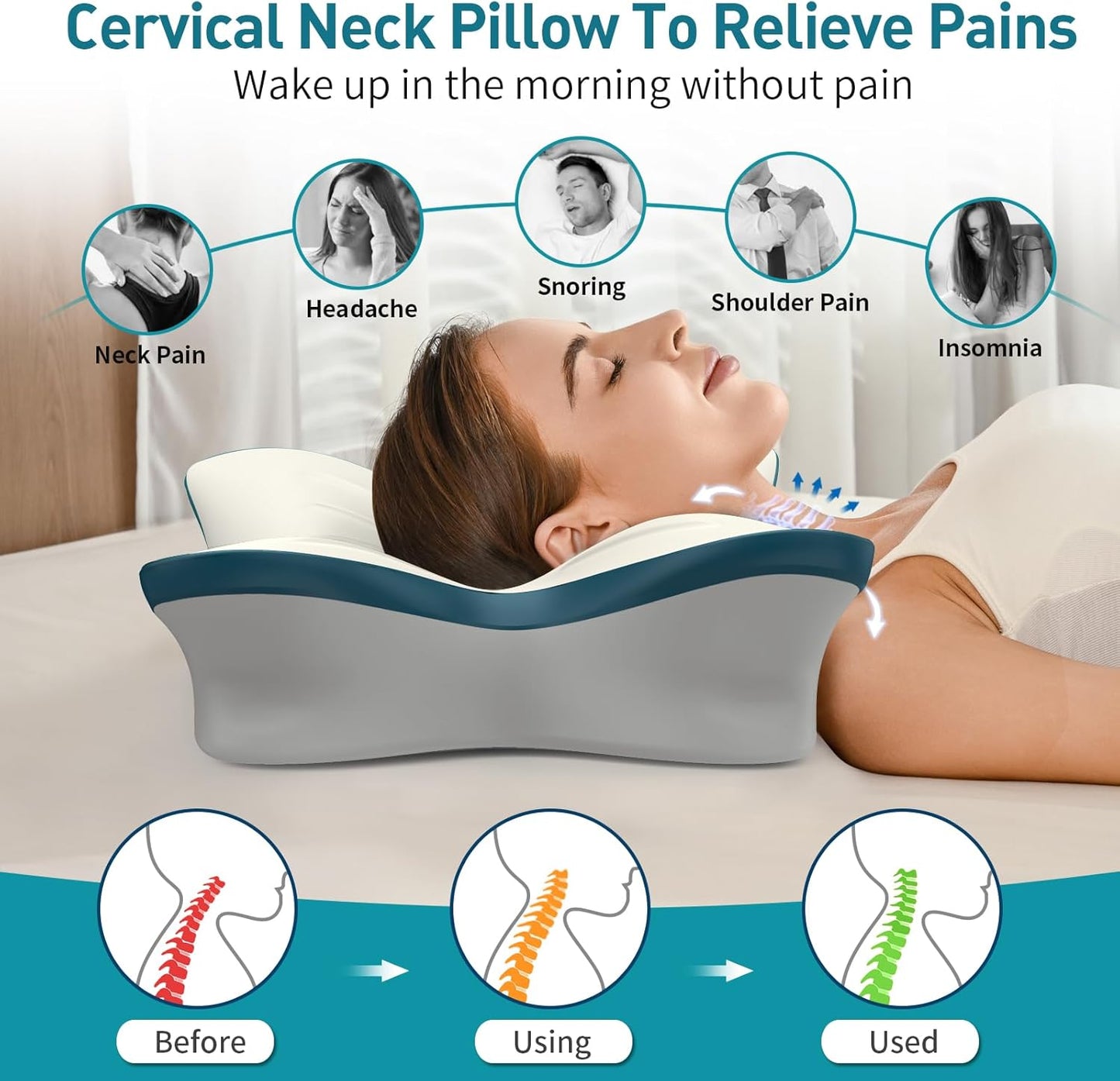Cervical Pillow for Neck Pain Relief - Ergonomic Neck Pillow for Sleep