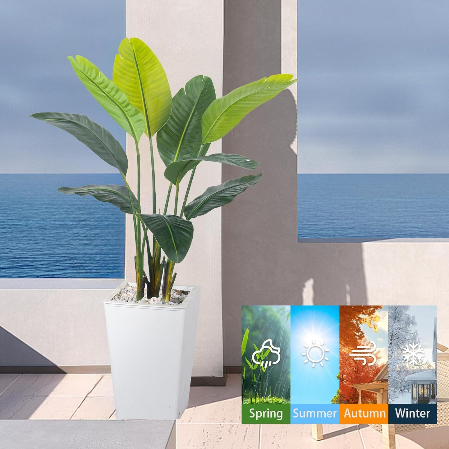 Bird of Paradise Artificial Plant 4FT, Faux Tropical Palm Tree with White Tall Planter, Large Fake Plants in Pot - Artificial Tree for Home Office Living Room Decor Indoor