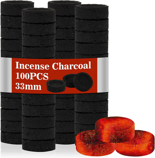 MAQIHAN 50PCS Incense Charcoal Briquettes - Charcoal Tablets Incense Burner Charcoal Burning Discs Resin Burner Grilling Quick Light Natural Charcoal Bulk Instant Fire Coals Supplies