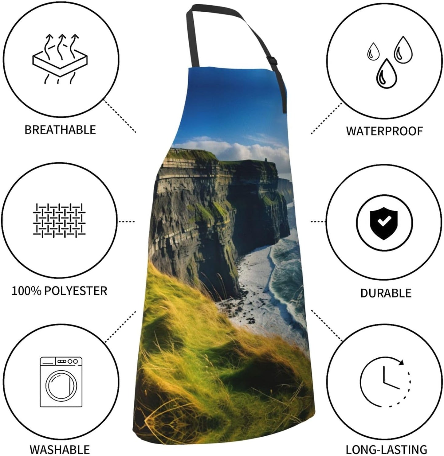 Ireland Outdoors County Clare The Cliffs print Waterproof chef's apron with pocket apron for kitchen cooking baking barbecue and gardening