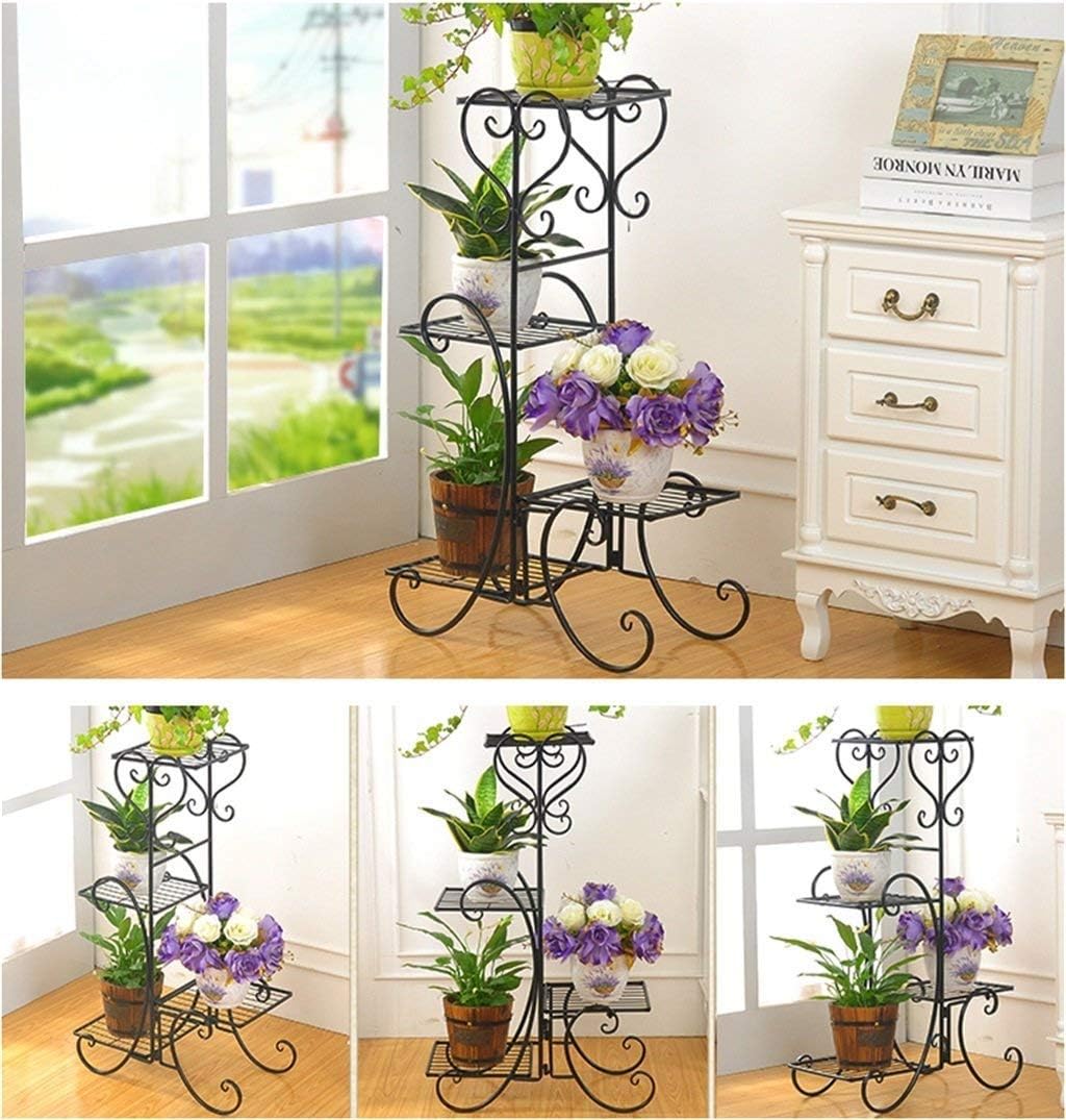 JF-Xuan Flower Stand Plant Stand 4 Tier Metal Plant Pot Stand Outdoor Elegant Raised Herb Floor Flower Display Rack Shelf with 4 Pots Holders Indoor Home Garden Patio Decor