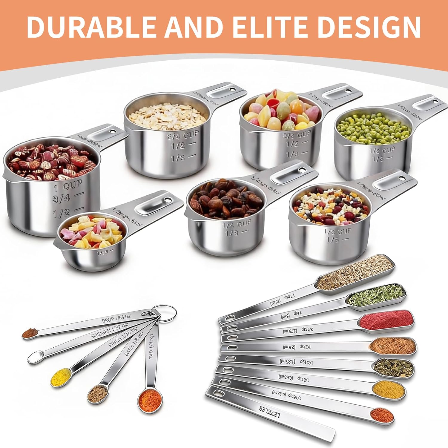 EWFEN Measuring Cups and Spoons Set, 7 Stainless Steel Nesting Measuri