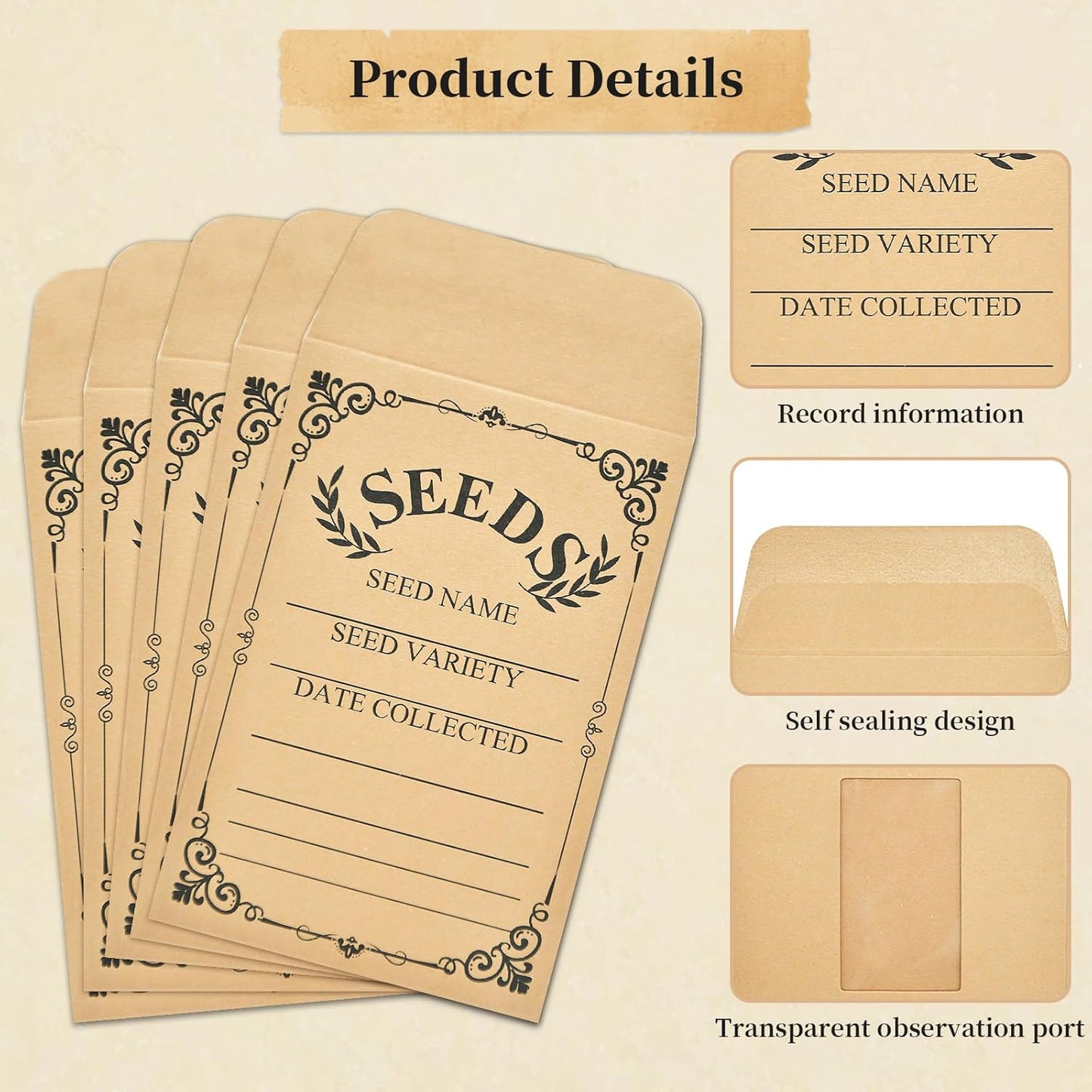50-Pack Seed Packets Envelopes with Clear Window, 4.72 x 3.15 Inch Sma