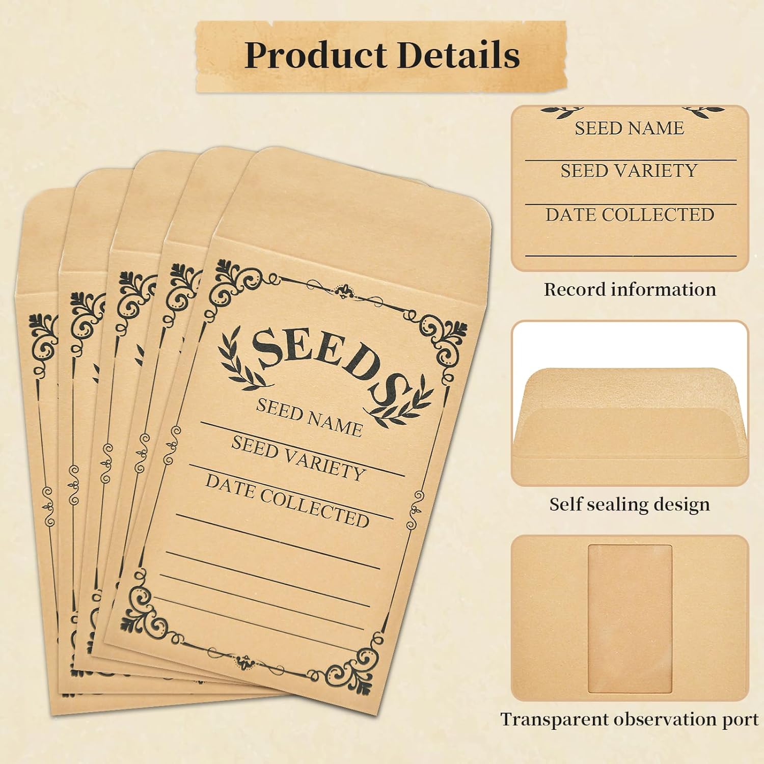 50-Pack Seed Packets Envelopes with Clear Window, 4.72 x 3.15 Inch Sma