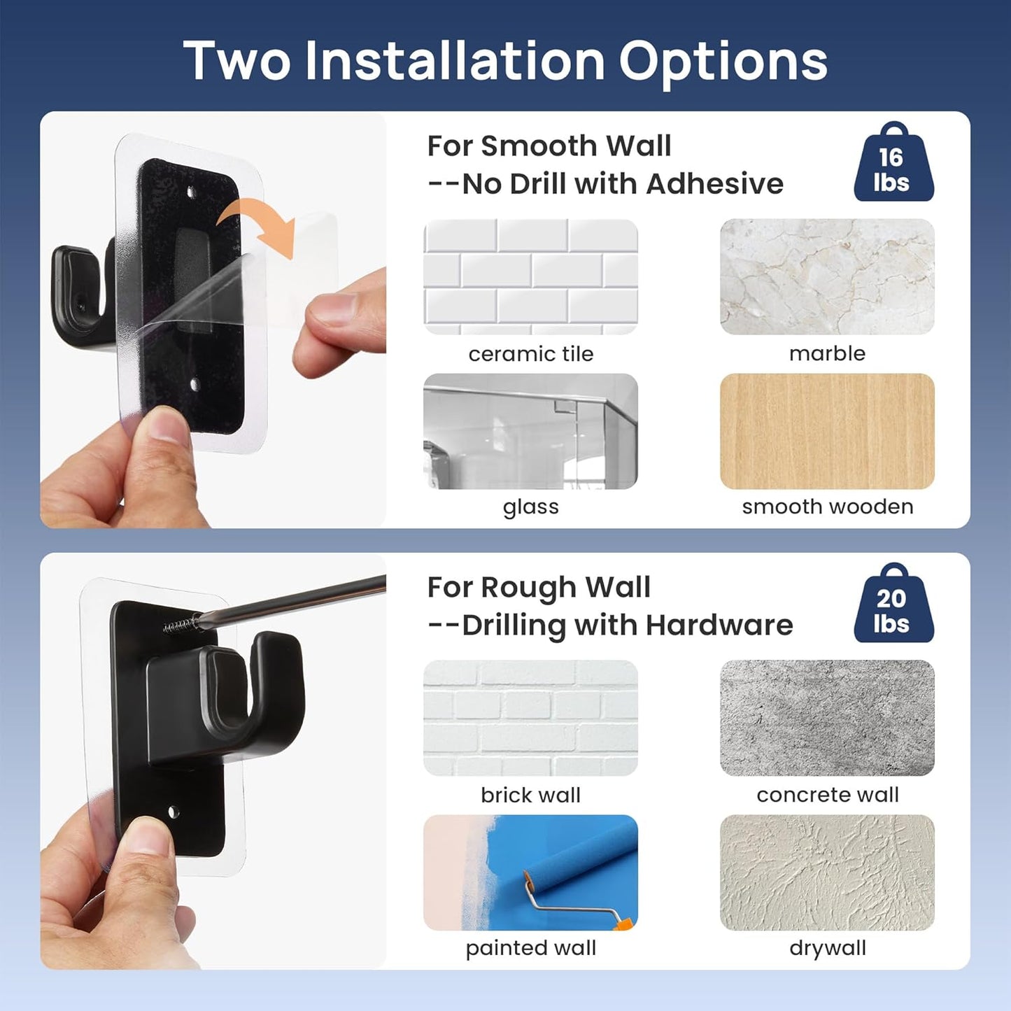 ENJOYBASICS 2 Pack No Drill Curtain Rods for Window 28 to 48 Inches, 5/8 Inch Diameter Renter Friendly Drapery Rod with Adhesive Brackets without Drilling, Adjustable from 27 to 52 Inches, Black