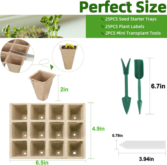 Seed Starter Tray - 300 Cells Biodegradable Peat Pots for Seedlings, 2