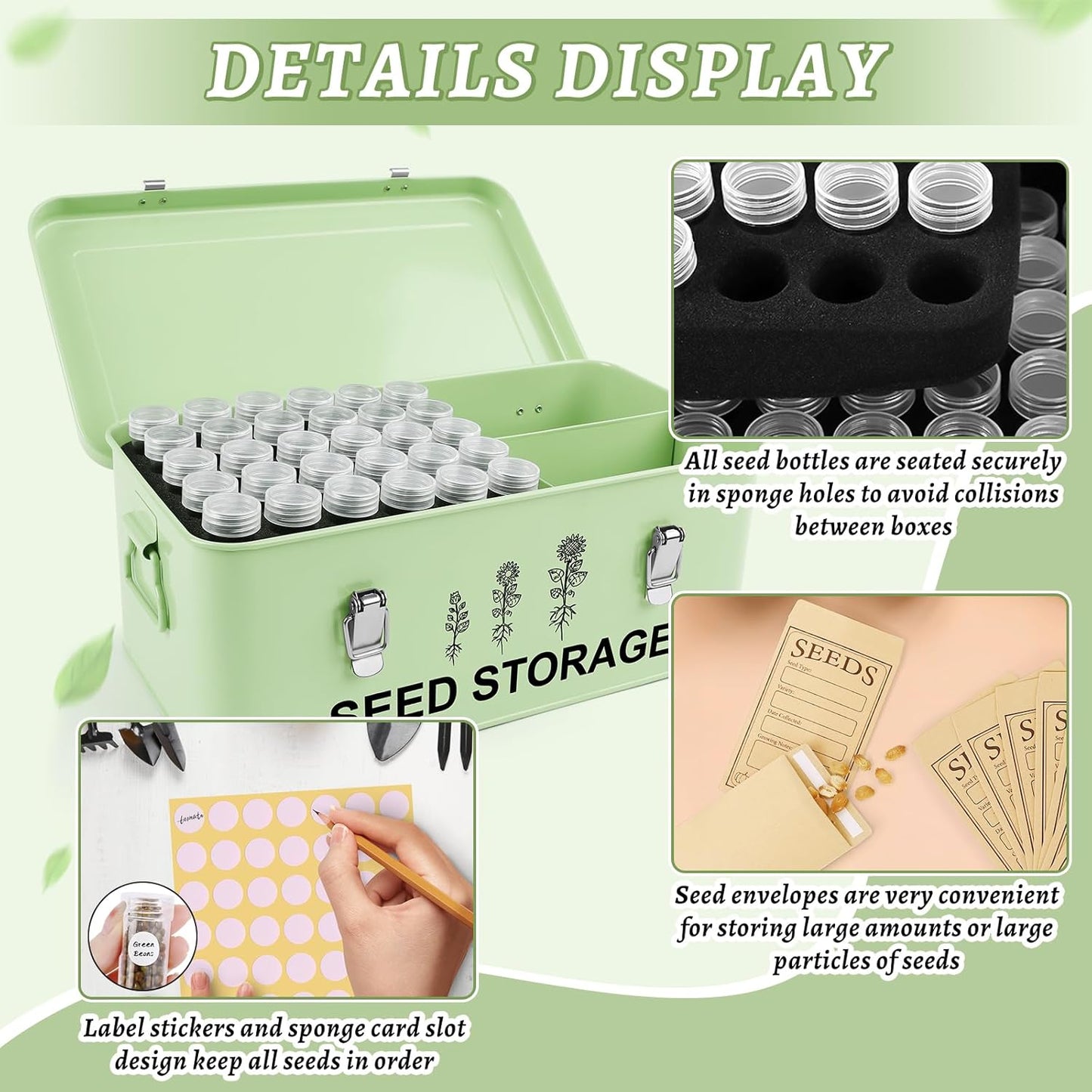 60 Slots Seed Storage Organizer, Metal Seed Saving Box with Lid and Sa