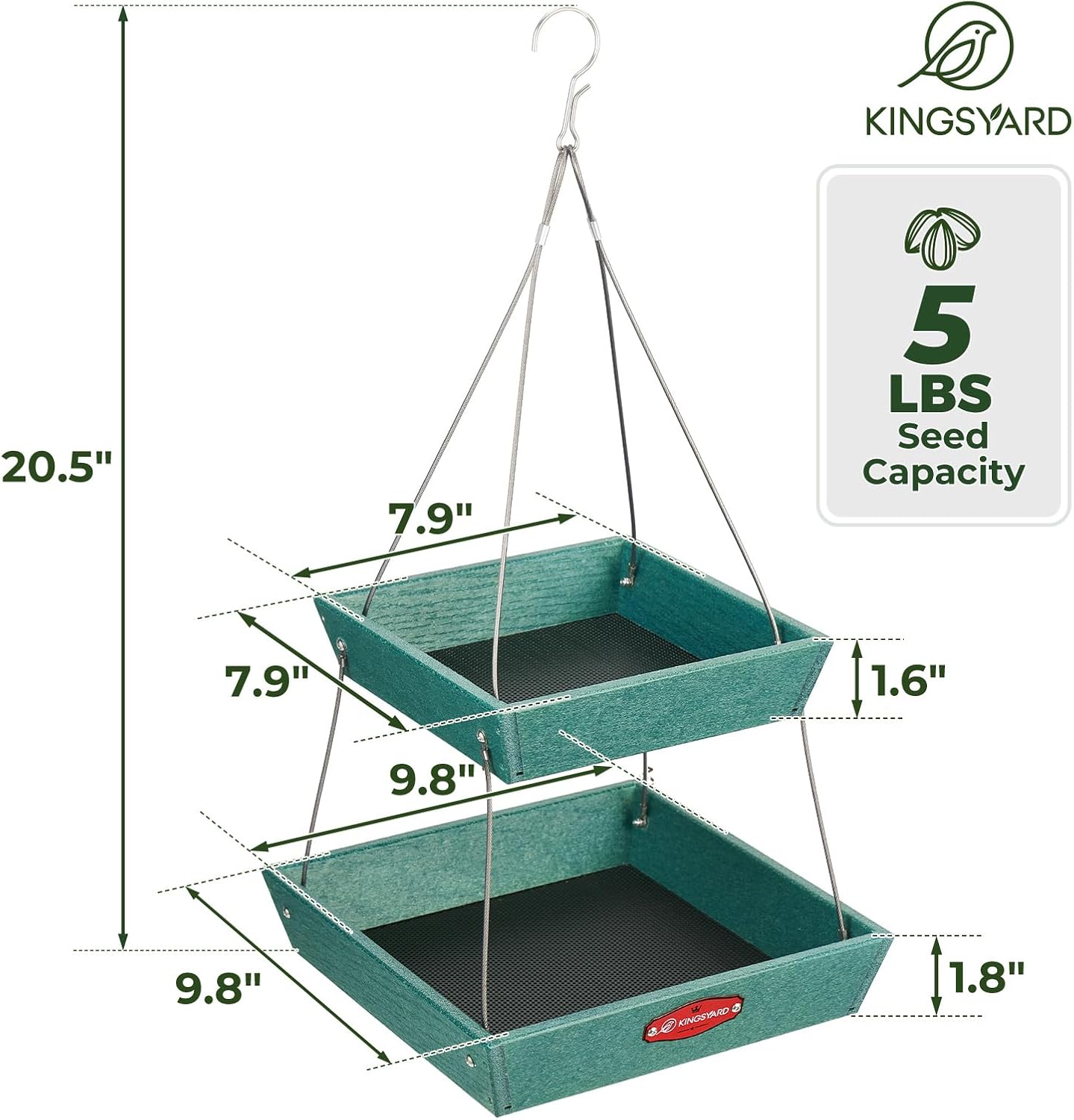 Kingsyard 2 Tier Large Platform Bird Feeders for Outdoors Hanging, 5 l