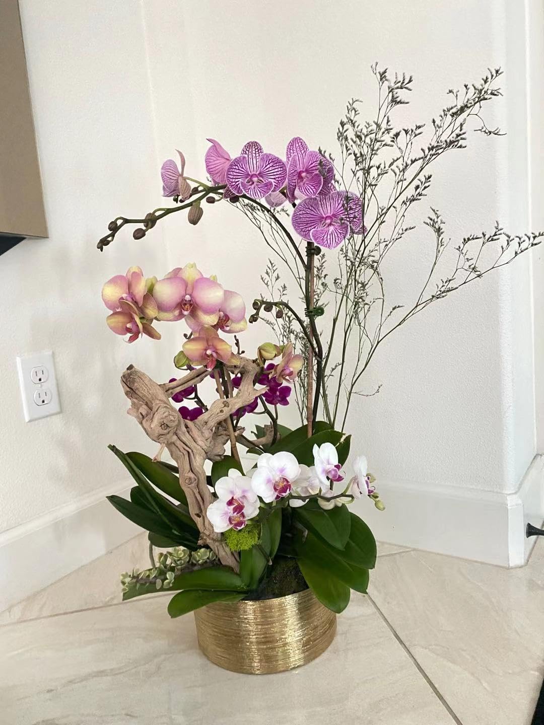 WGV Gold Etched Ceramic Cylinder Vase Width 8" Height 4" Elegant Modern Floral Container Planter Pot Centerpiece for Event Wedding Home Decor, Gold Textured 1 Piece