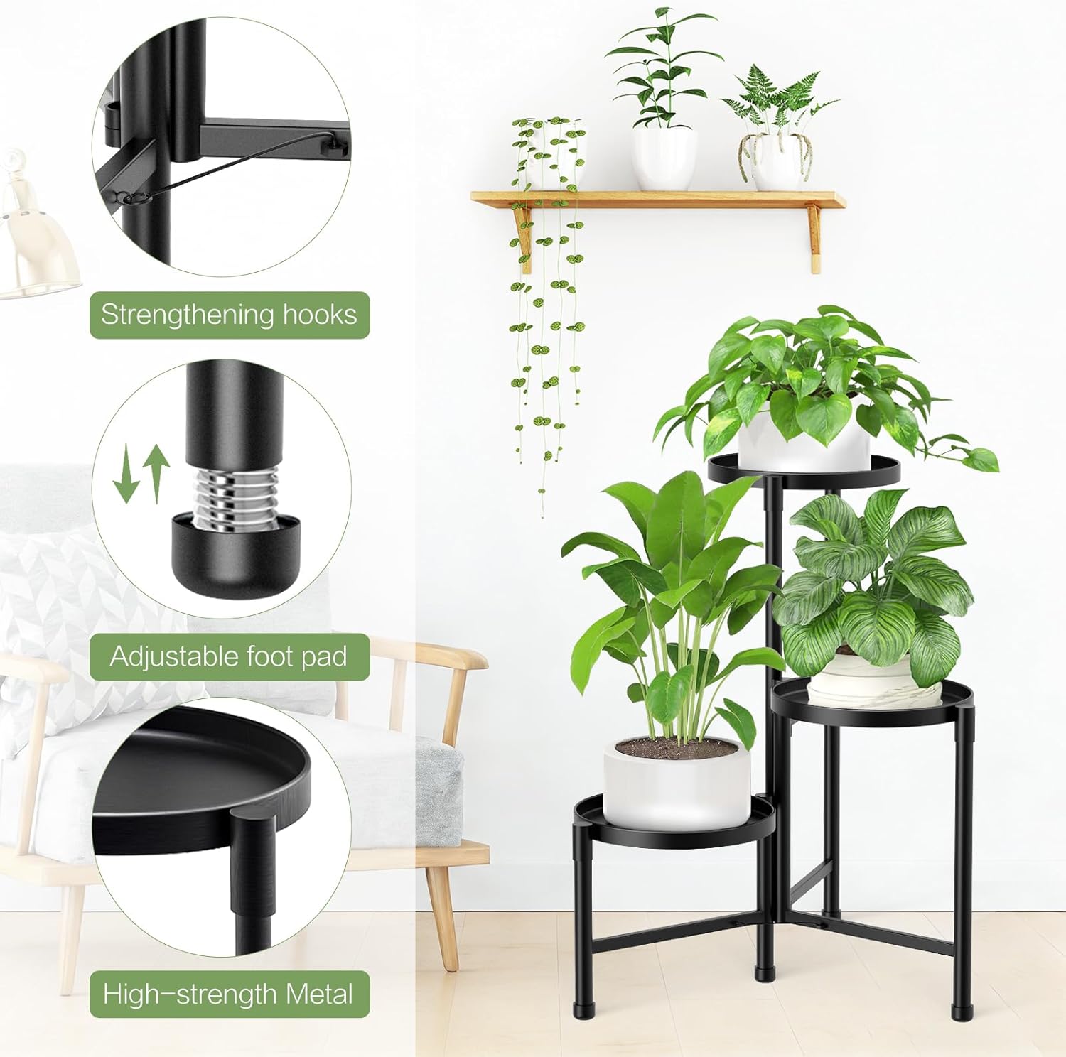 3 Tier Metal Corner Plant Stand Indoor Outdoor, Heightened widened 30'
