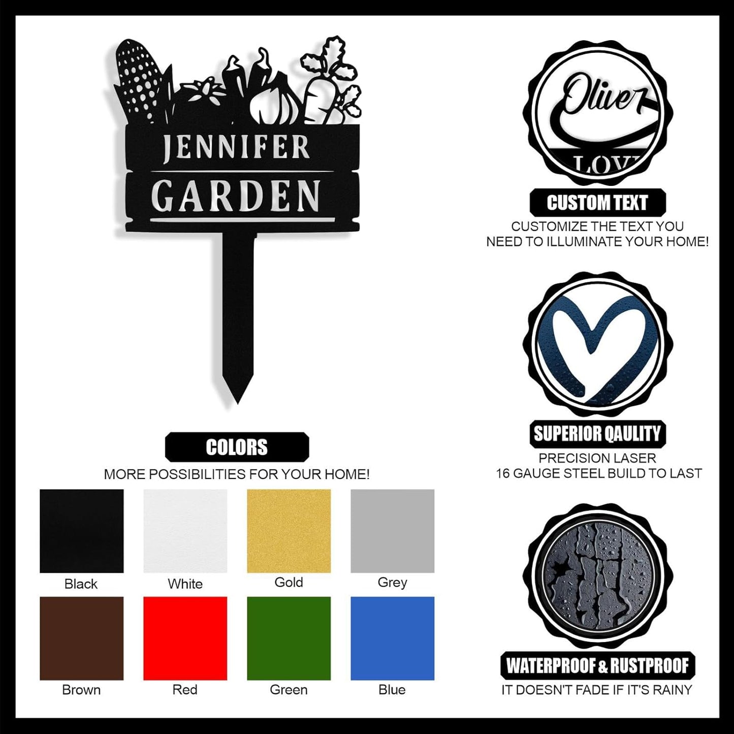 Custom Metal Vegetable Garden Signs with Stake, Personalized Garden Signs for Outside, Customized Name Sign Outoor Yard Lawn Gardening Gifts for Grandmas Moms Gardeners
