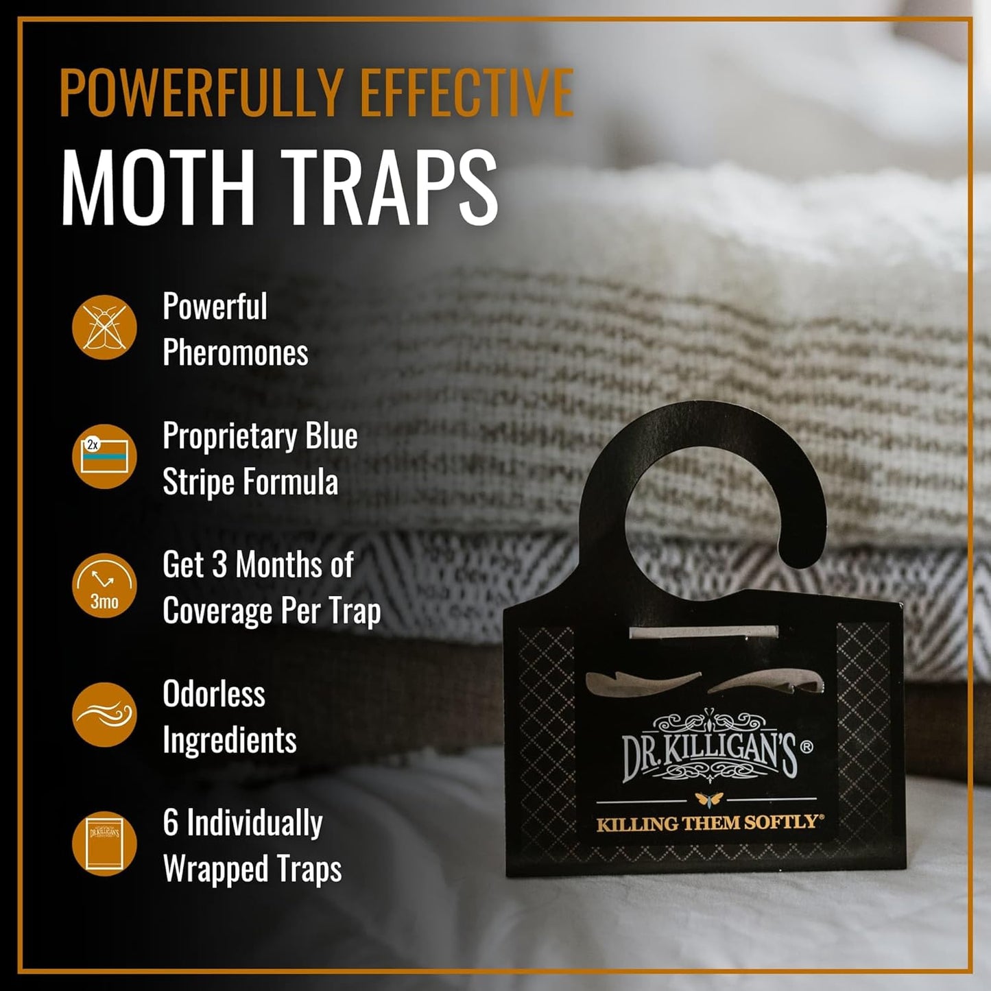 Dr. Killigan's Premium Clothing Moth Traps with Pheromones Prime | Non-Toxic Clothes Moth Trap with Lure for Closets & Carpet | Moth Treatment & Prevention | Case Making & Web Spinning (Black)