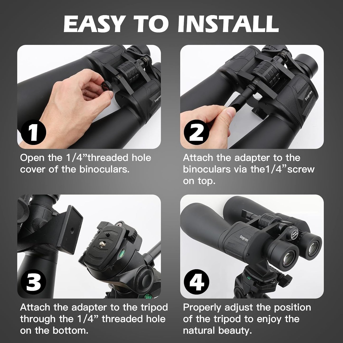 Binocular Tripod Adapter-Binocular Mount 1/4 Inch Aluminium Threading 