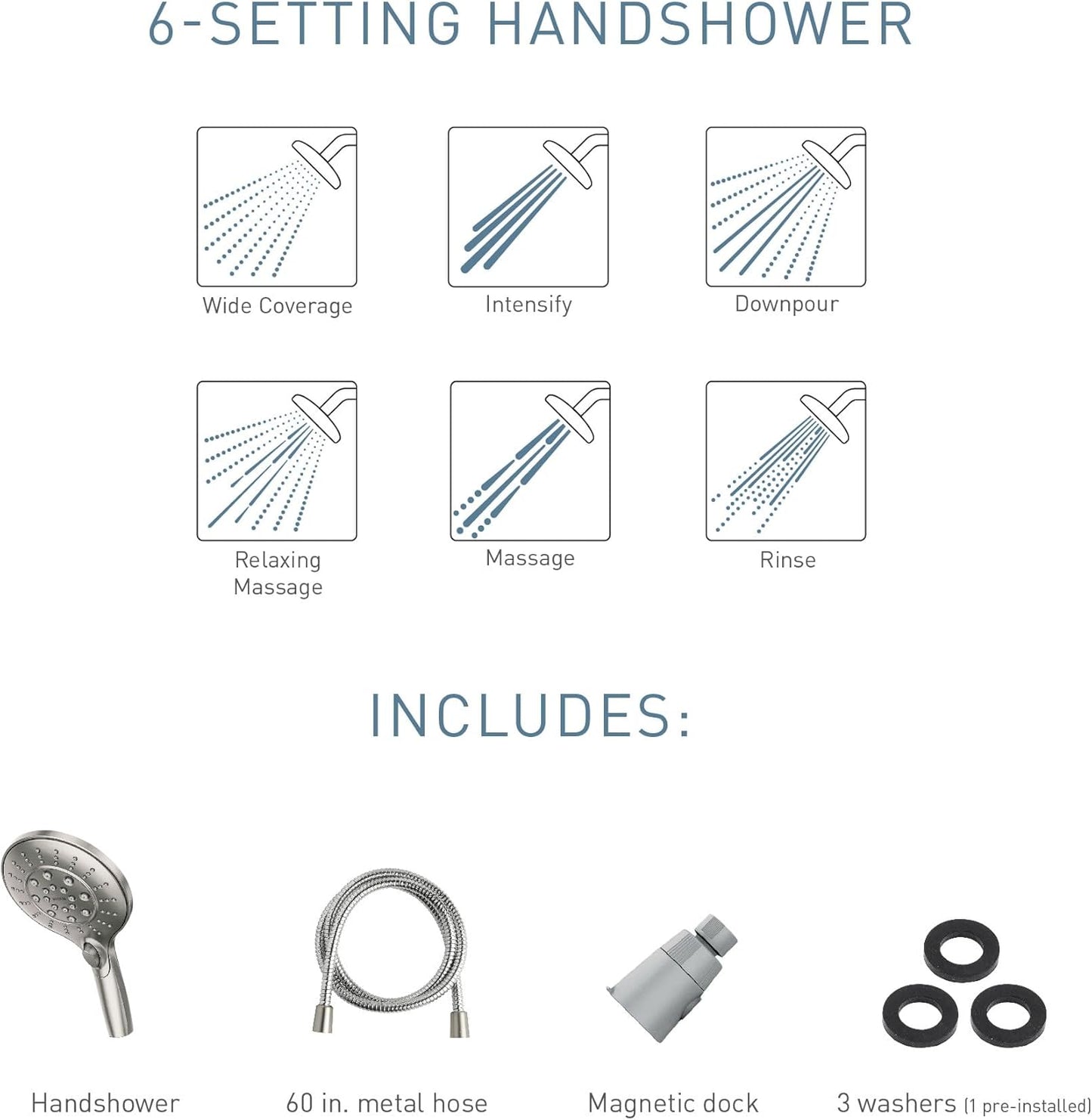 Moen Engage Spot Resist Brushed Nickel Six-Function 5.5-Inch Removable Handheld Showerhead with Magnetic Docking System, 26112SRN