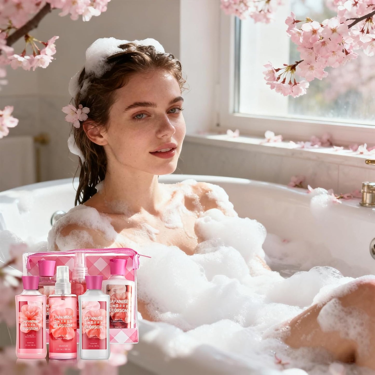 Bath Gift for Women and Girls, Japanese Cherry Blossom Spa Set With Na