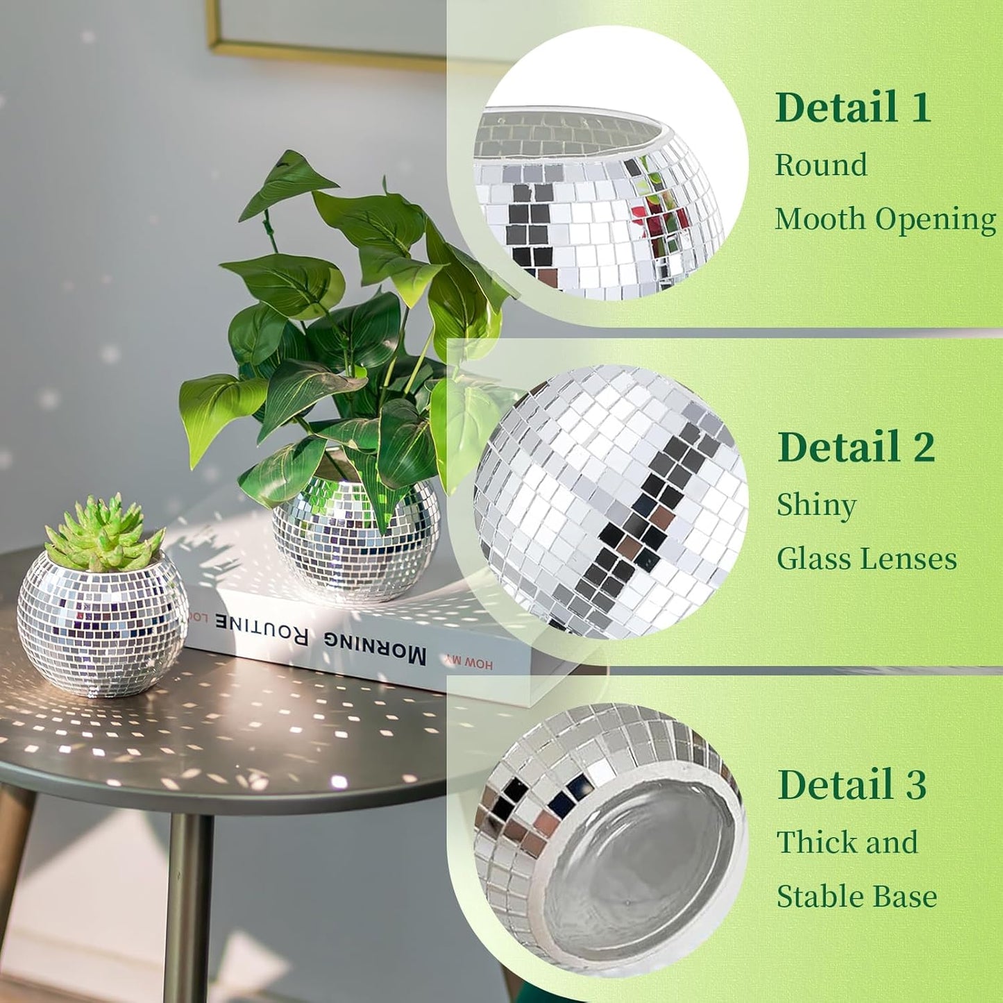 Disco Ball Vases for Table Centerpieces - Hewory 6pcs Silver Mirror Glass Planters Flower Pot Containers, Bulk Disco Balls Bowl Candle Holders for Wedding Bridal Shower Birthday Events Party Decor