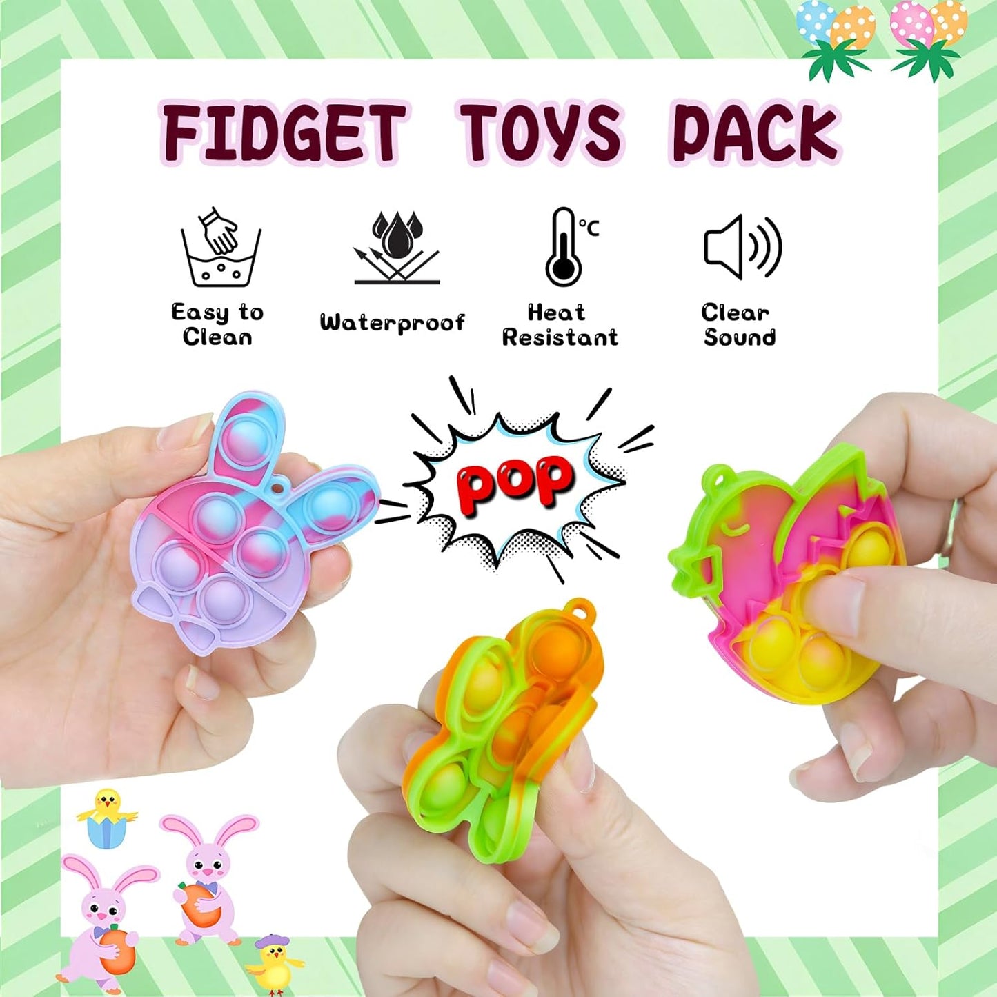 84Pcs Easter Party Favors for Kids,Easter Egg Fillers Basket Stuffers,Fidget Toys Bulk Its Birthday Gifts for Toddlers Adult,Classroom Prizes Box,Goodie Bag Stuffers,Treasure Chest Toy,Bubbles Poppers