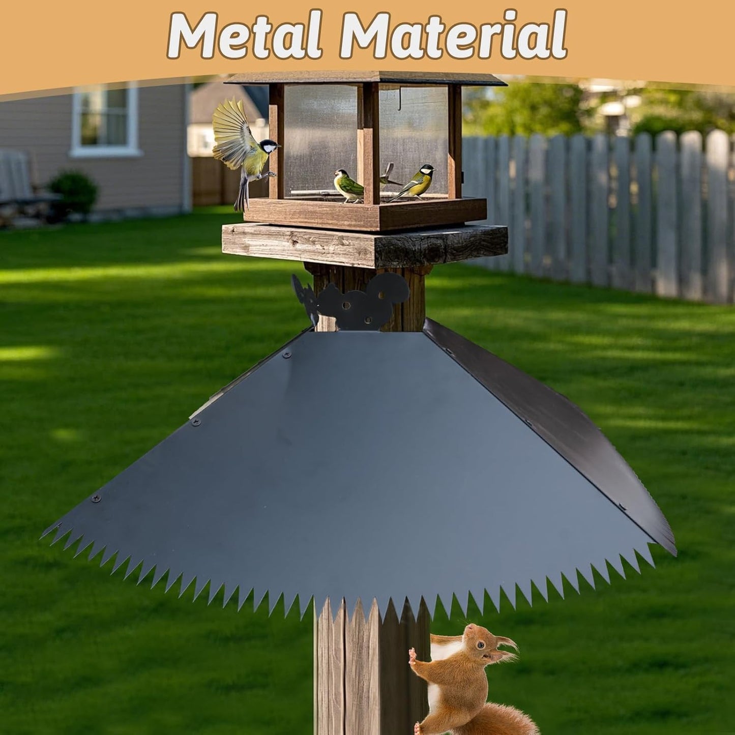 Upgrade Metal Squirrel Baffle for 4x4 Post - 17 inch Outdoors Squirrel Guards Proof with Spikes for Hanging Bird Feeders Baffle, Effectively Keep Squirrels and Raccoons Off Birdhouse