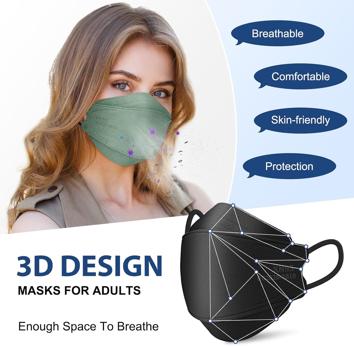 FENFEN KN95 Face Masks Disposable Adults - 50 Pack 5 Layer Protection 