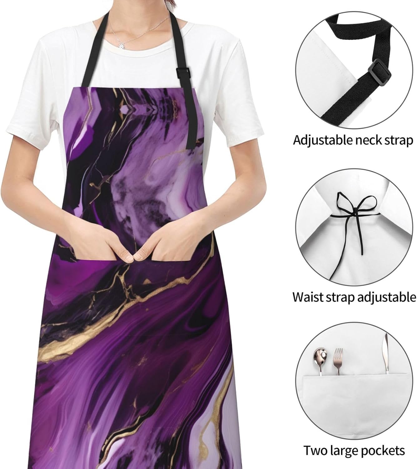 Dark purple texture marble 1 print Waterproof chef's apron with pocket apron for kitchen cooking baking barbecue and gardening