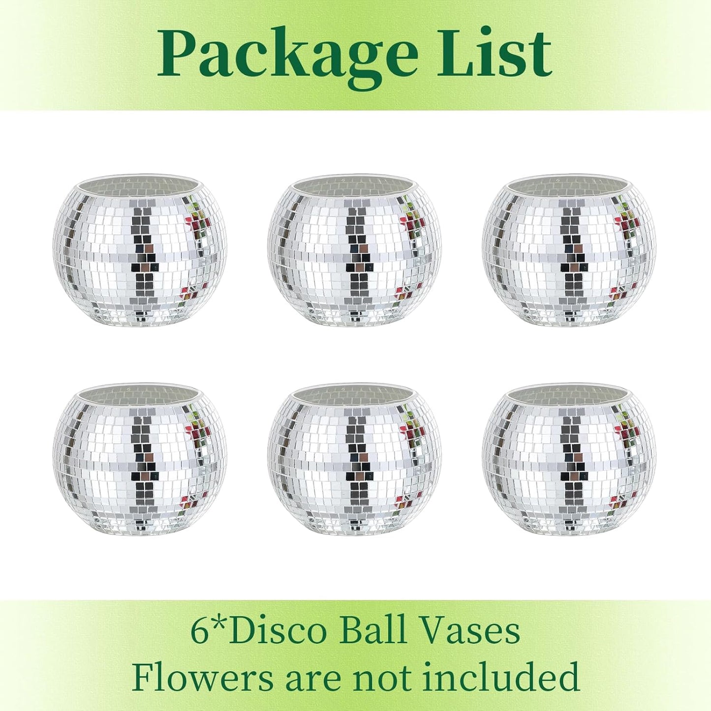 Disco Ball Vases for Table Centerpieces - Hewory 6pcs Silver Mirror Glass Planters Flower Pot Containers, Bulk Disco Balls Bowl Candle Holders for Wedding Bridal Shower Birthday Events Party Decor