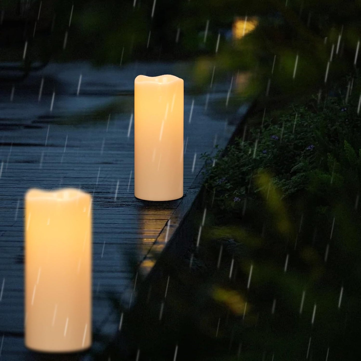 Large Solar Powered Candles, Outdoor Rechargeable Flameless Candles, Waterproof LED Light Candles Flickering for Lantern Garden Camping Patio Home Decor Dusk to Dawn 2 PCS 4" x10"