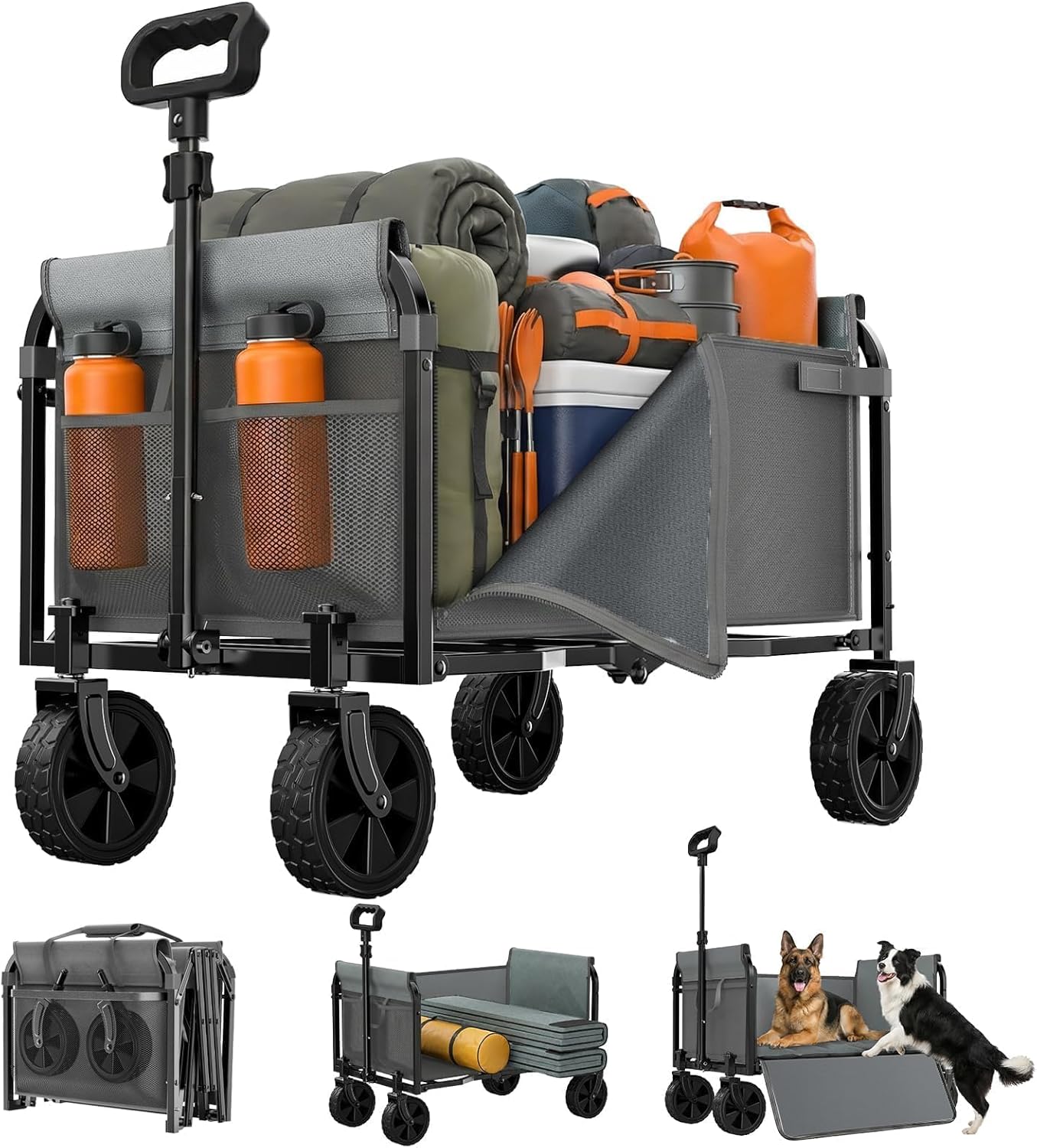 Portable Collapsible Wagon Cart, Foldable Cart with Removable Side, Ut